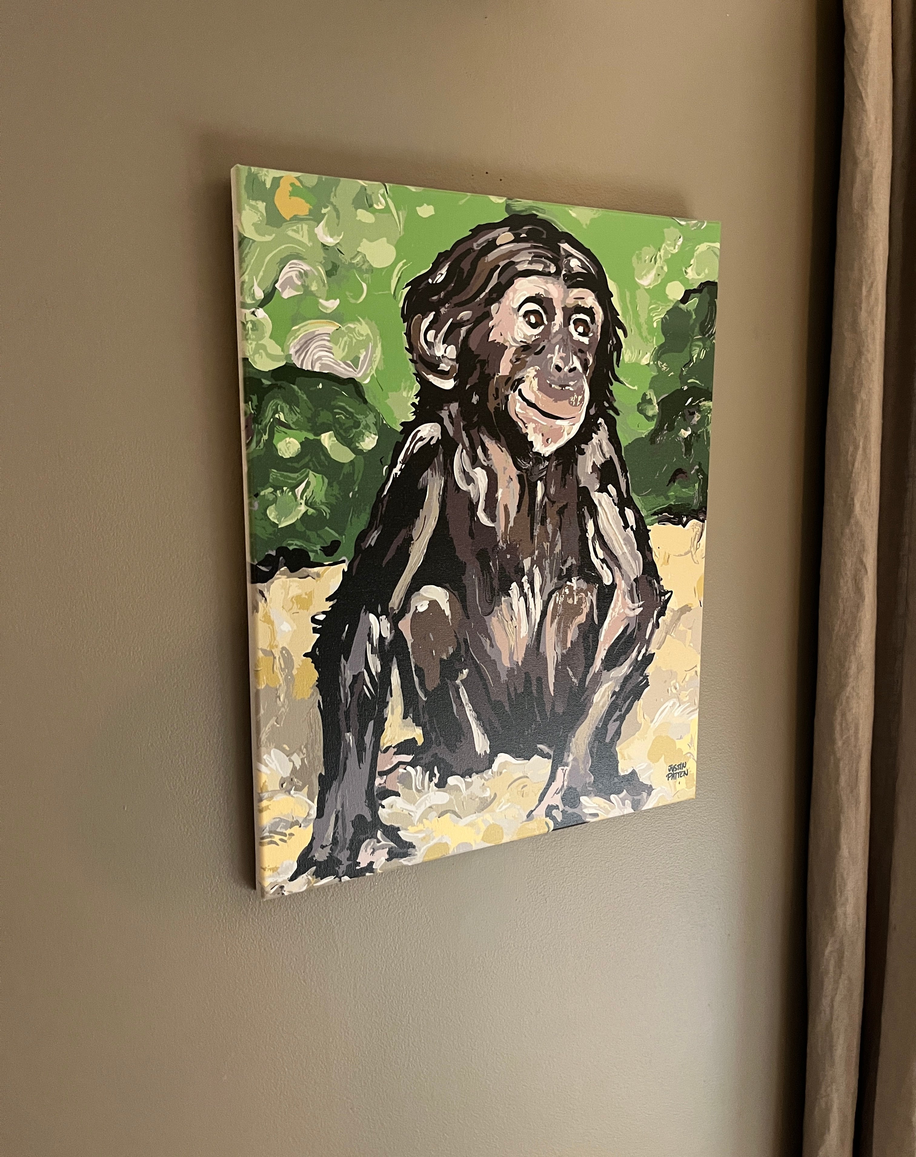 Bonobo Baby 16"x20" Wrapped Canvas Print by Justin Patten