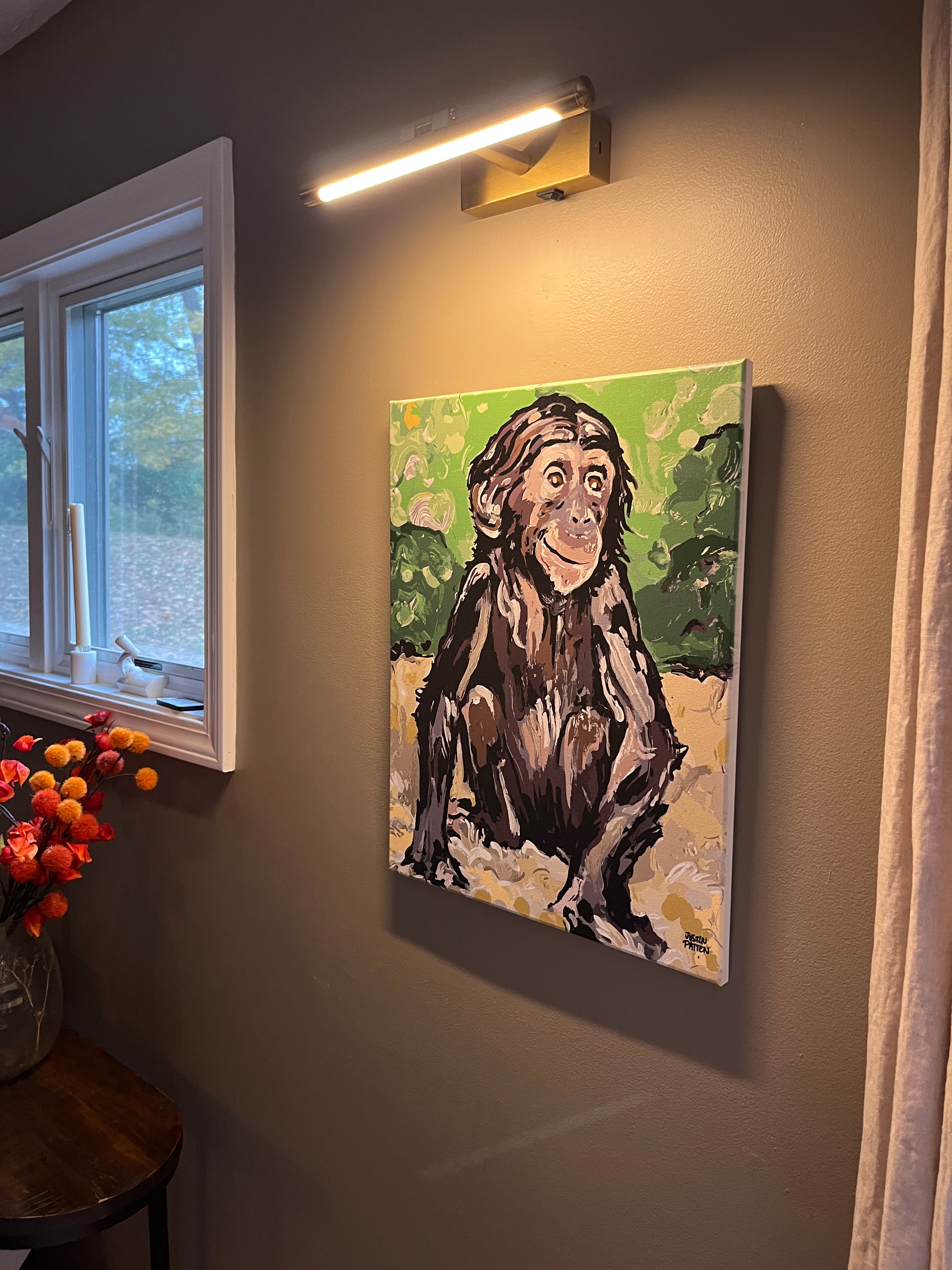 Bonobo Baby 16"x20" Wrapped Canvas Print by Justin Patten