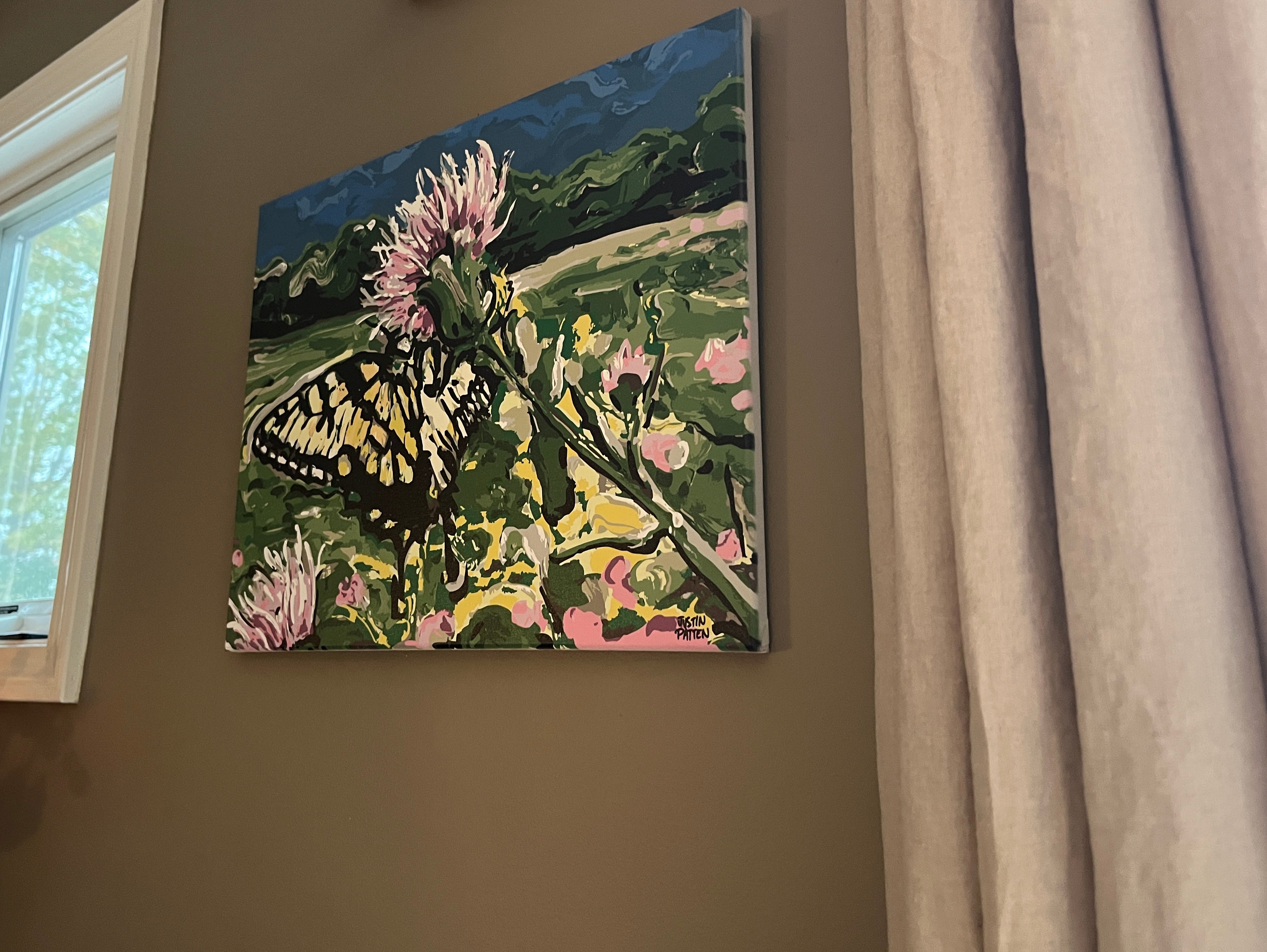 Butterfly on Thistle 20"x16" Wrapped Canvas Print by Justin Patten