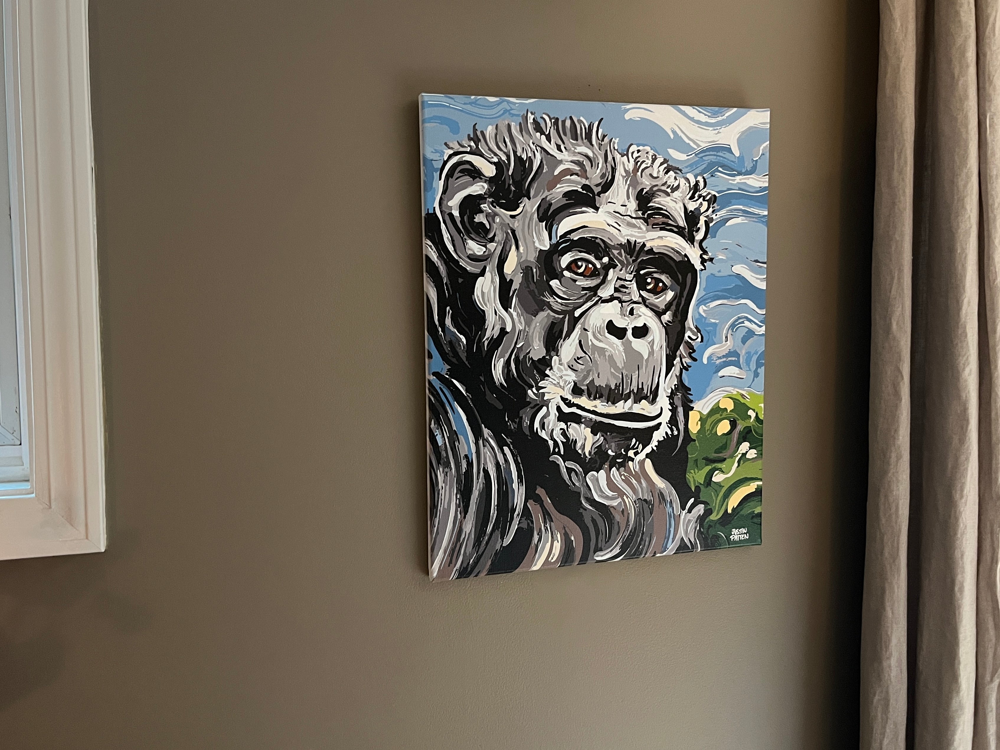 Chimpanzee 16"x20" Wrapped Canvas Print by Justin Patten