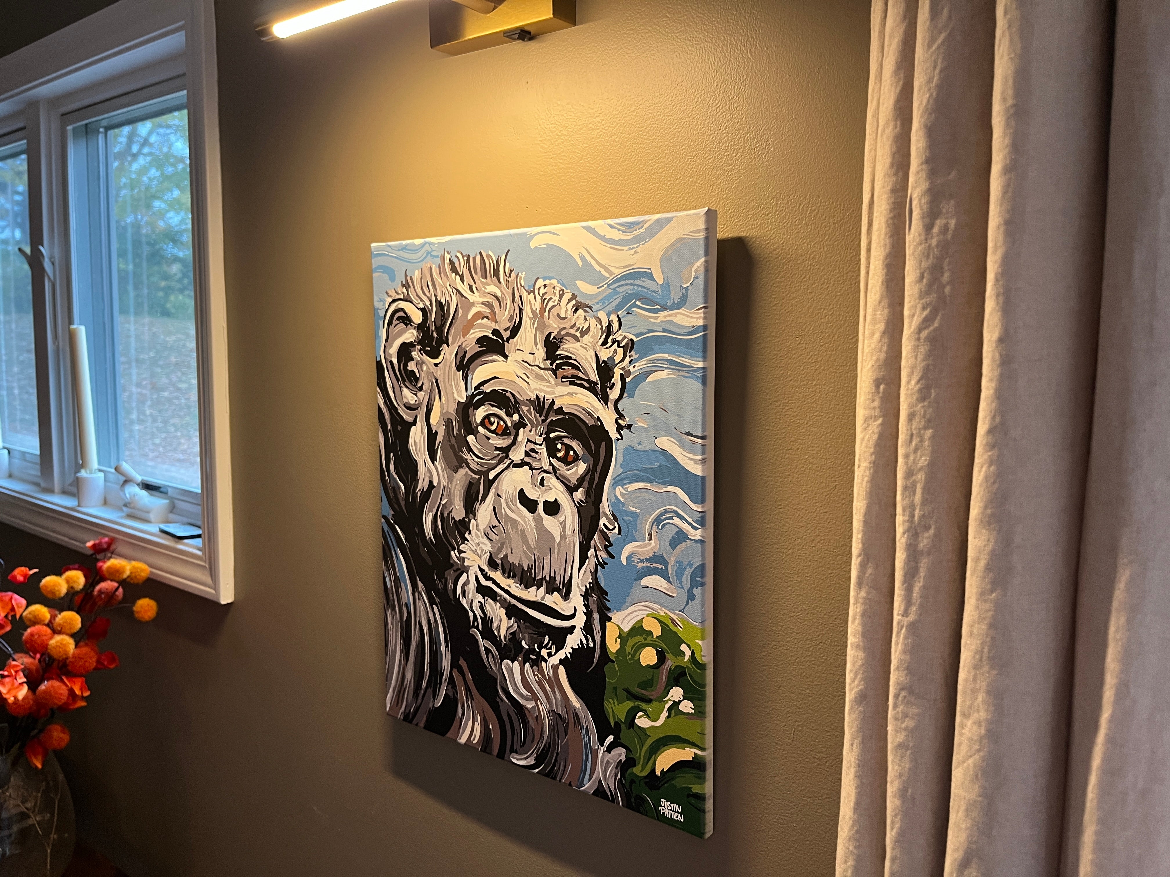 Chimpanzee 16"x20" Wrapped Canvas Print by Justin Patten