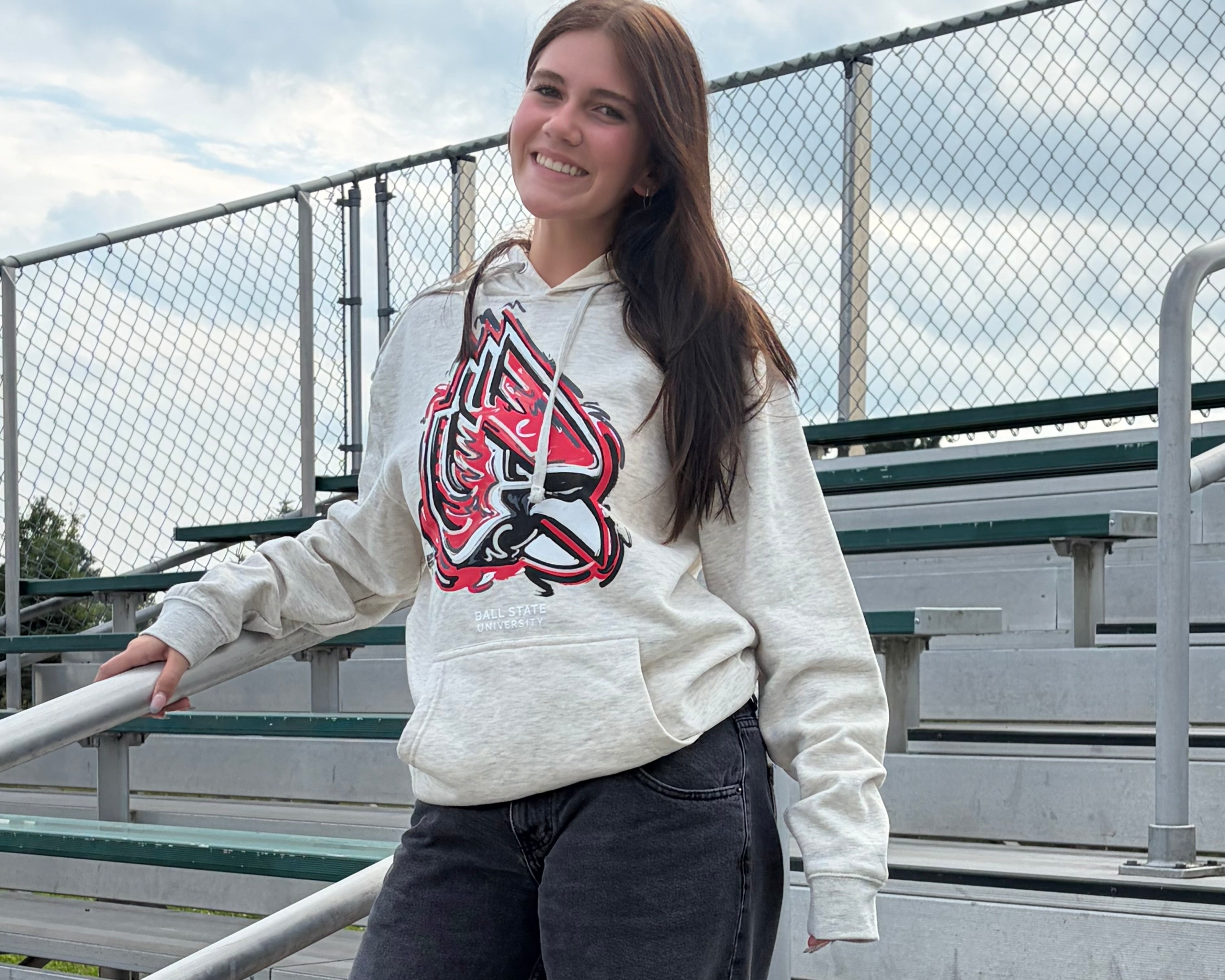 Ball State University Unisex Hoodie by Justin Patten (Color: Oatmeal Heather)(Muncie, Chirp Chirp, Cardinals)