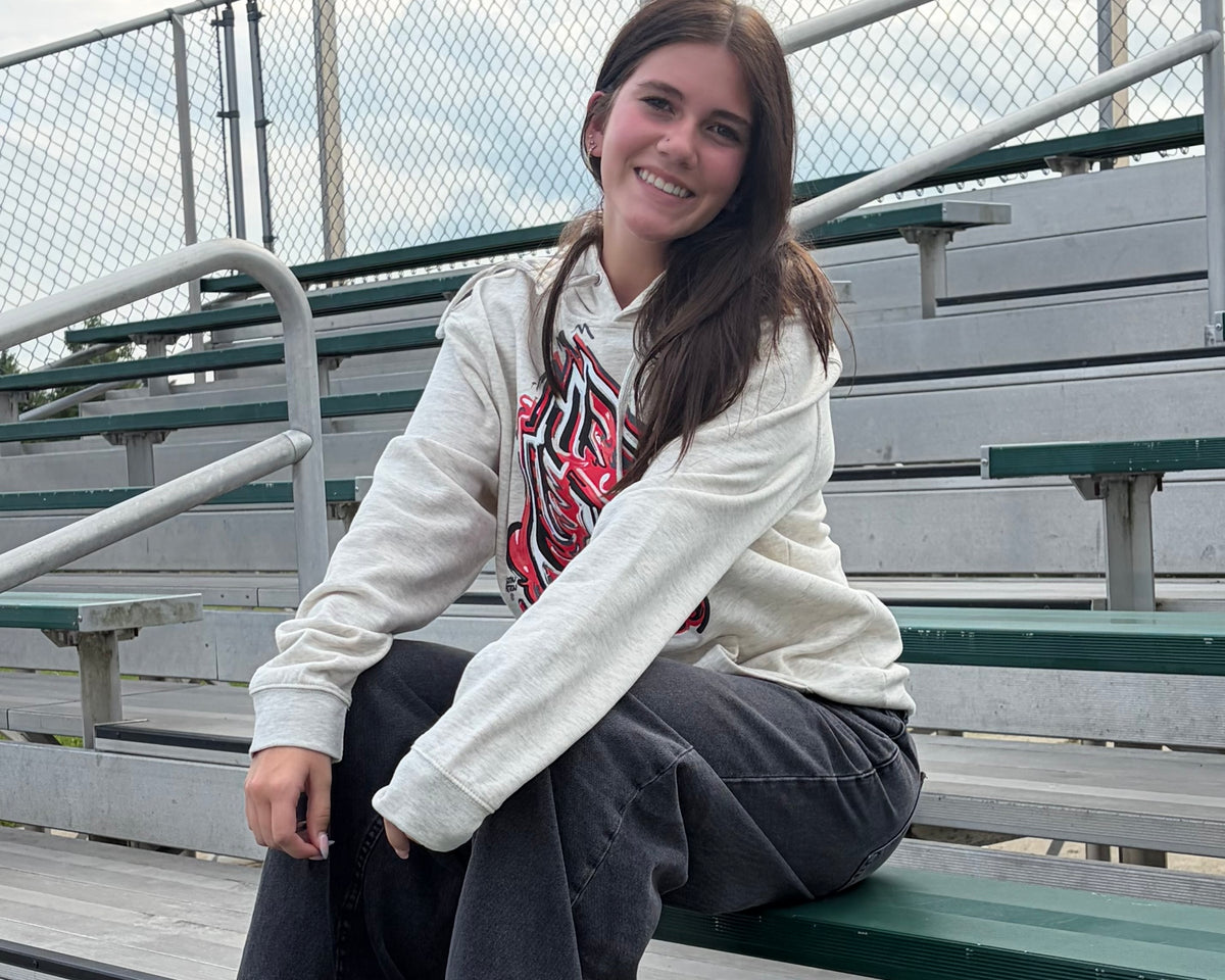 Ball State University Unisex Hoodie by Justin Patten (Color: Oatmeal Heather)(Muncie, Chirp Chirp, Cardinals)