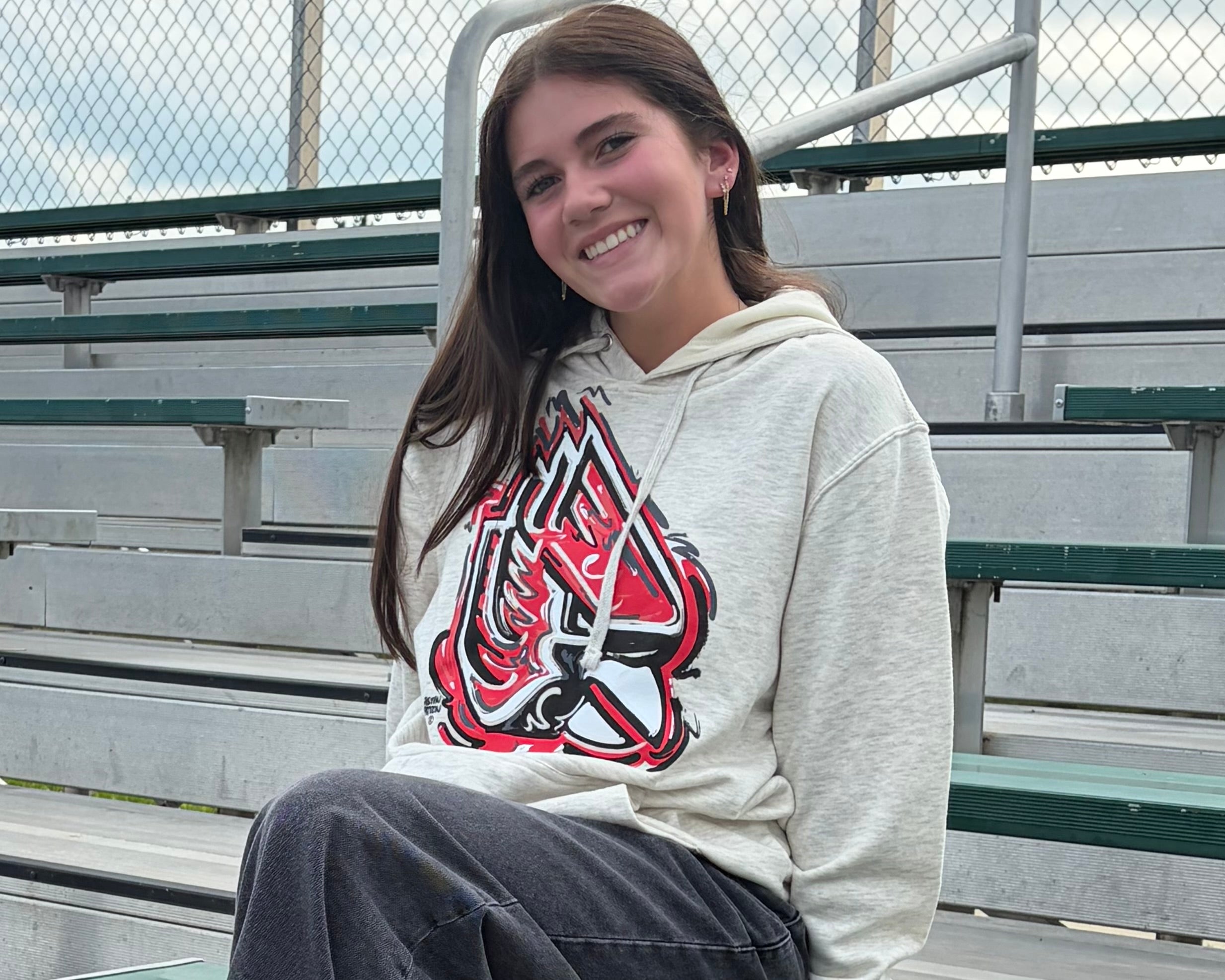 Ball State University Unisex Hoodie by Justin Patten (Color: Oatmeal Heather)(Muncie, Chirp Chirp, Cardinals)