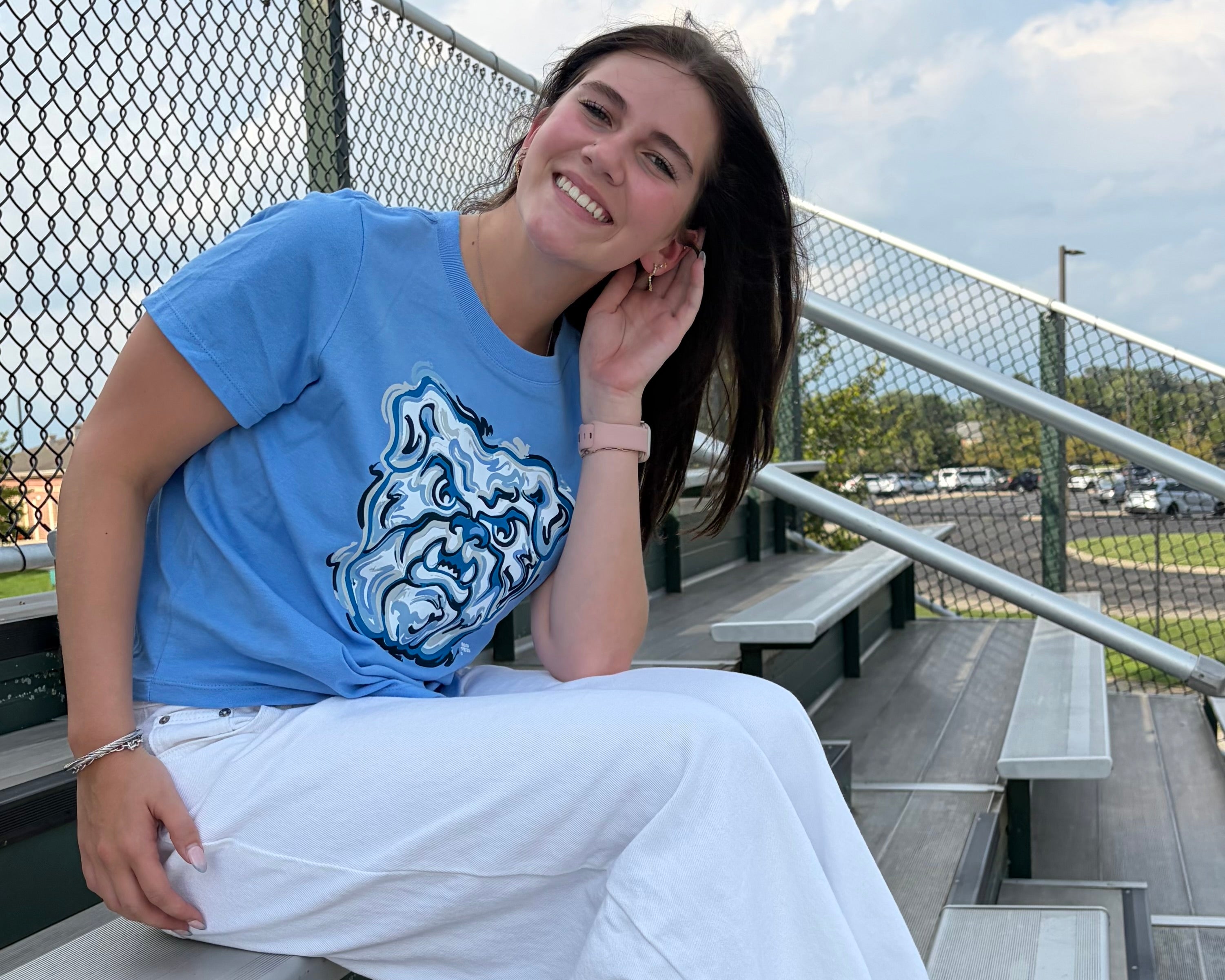 Butler University Bulldog Women's Boxy Tee by Storm Striker (Color: Carolina Blue)(Butler Bulldogs, Hinkle, Indy, Indiana)