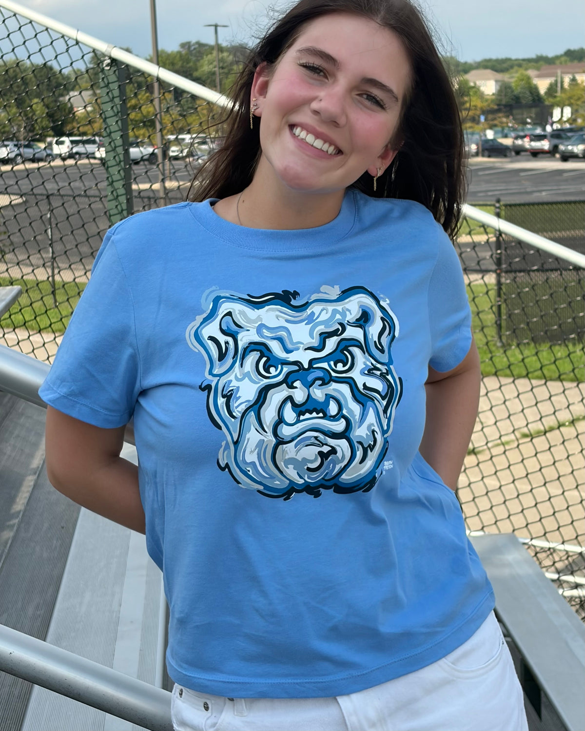 Butler University Bulldog Women's Boxy Tee by Storm Striker (Color: Carolina Blue)(Butler Bulldogs, Hinkle, Indy, Indiana)