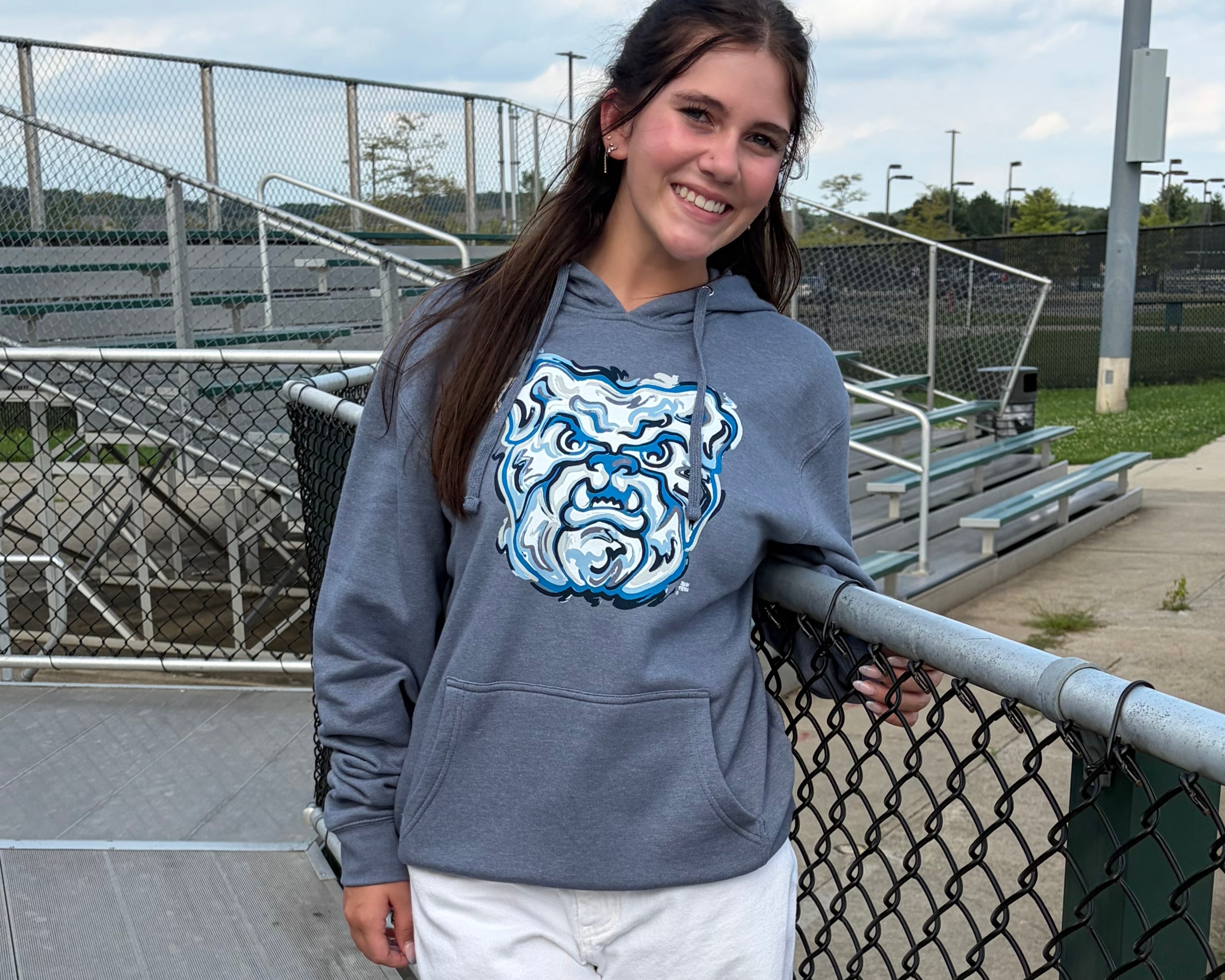 Butler University Bulldog Unisex Hoodie by Justin Patten (Color:Flint Blue)(Butler Bulldogs, Hinkle, Indy, Indiana)