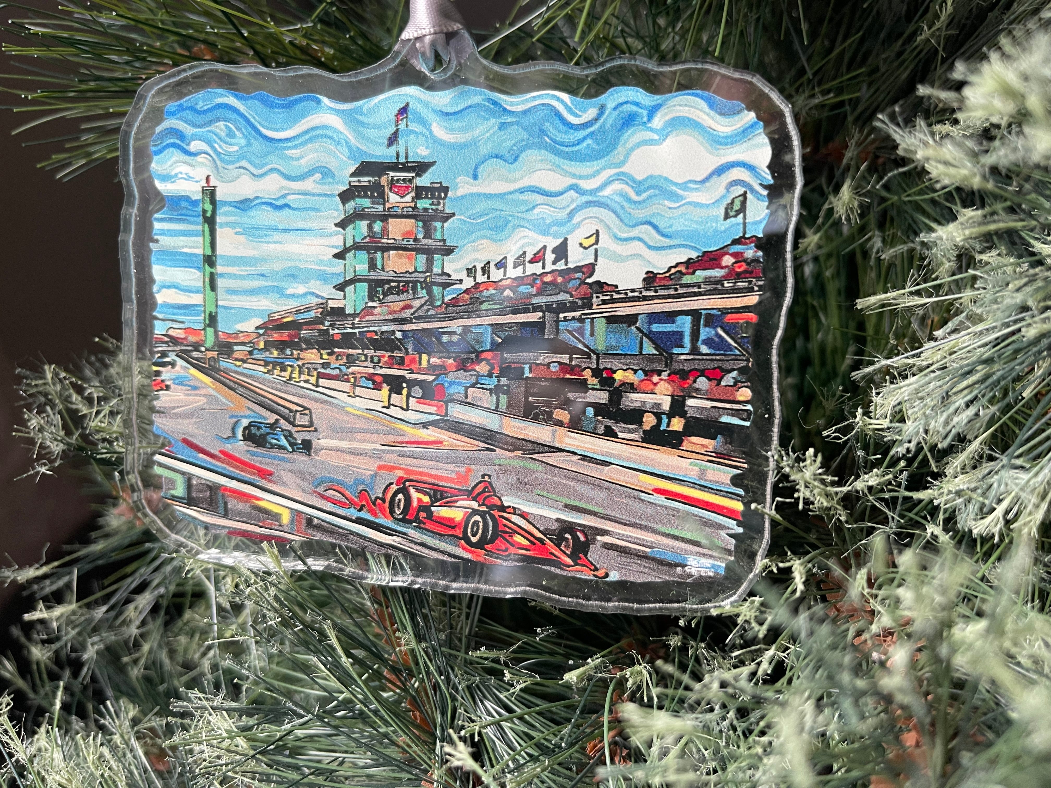 Indianapolis Motor Speedway Straightaway Ornament by Justin Patten