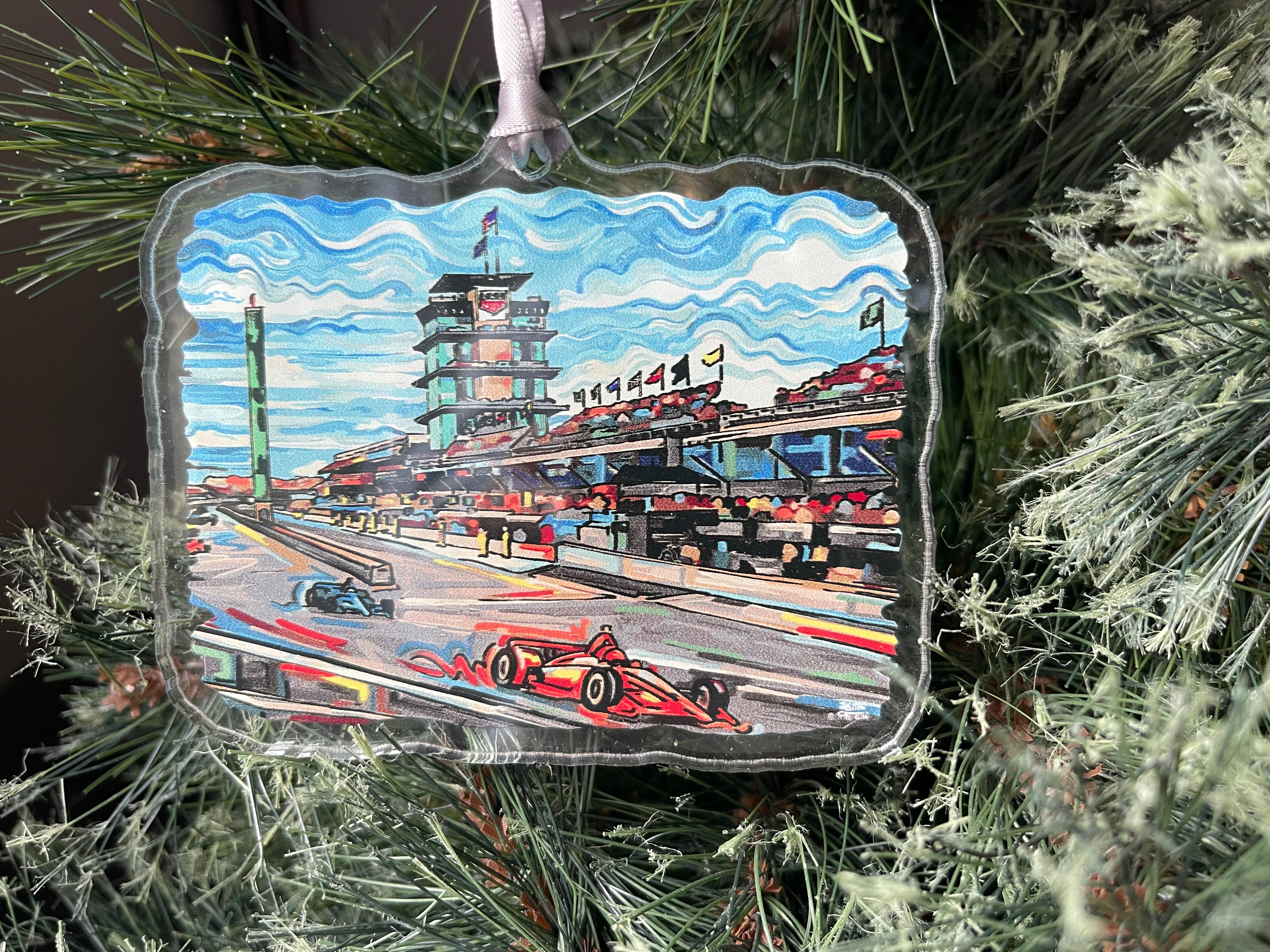 Indianapolis Motor Speedway Straightaway Ornament by Justin Patten