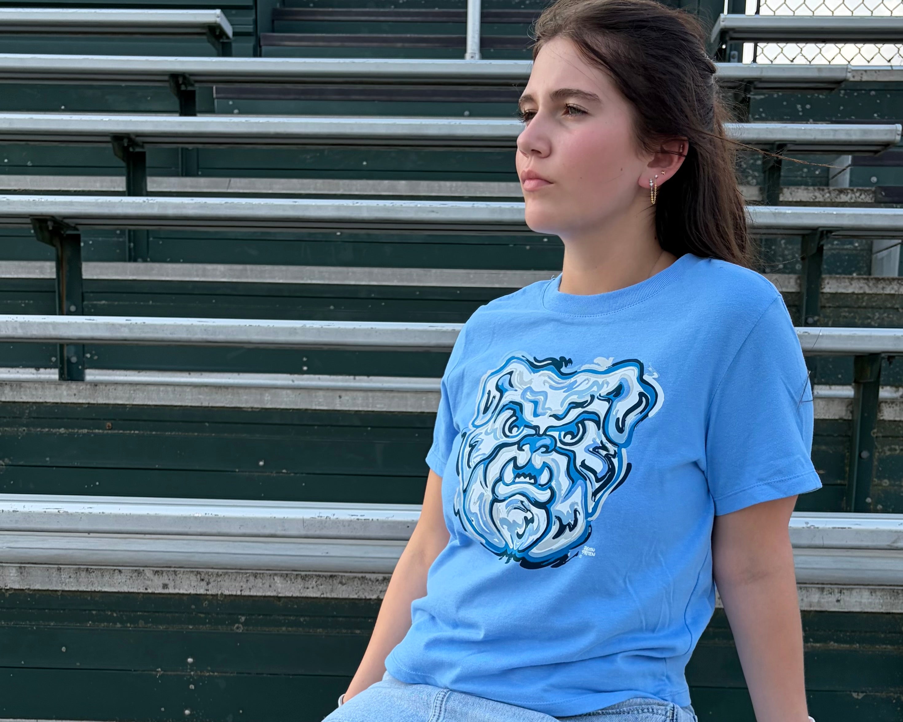 Butler University Bulldog Women's Boxy Tee by Storm Striker (Color: Carolina Blue)(Butler Bulldogs, Hinkle, Indy, Indiana)