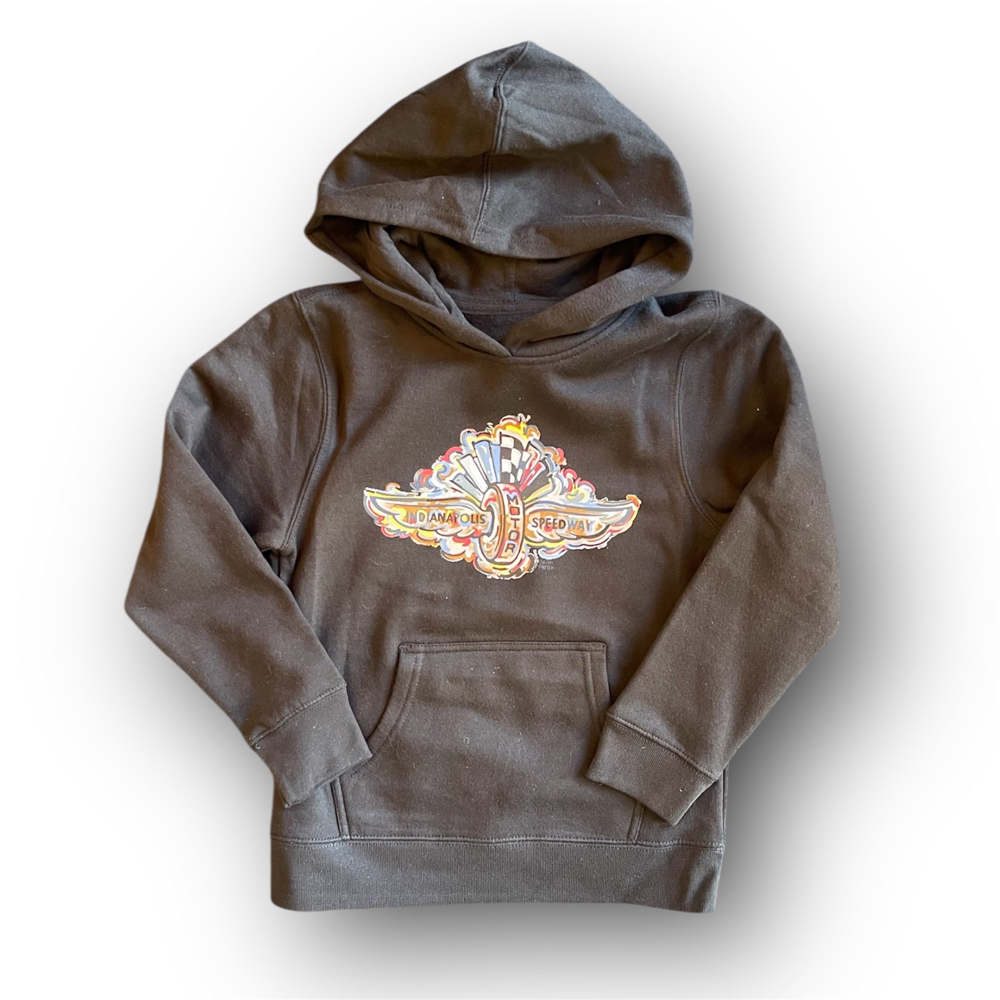 Indianapolis Motor Speedway Wing and Wheel Youth Hoodie  by Justin Patten (Black)