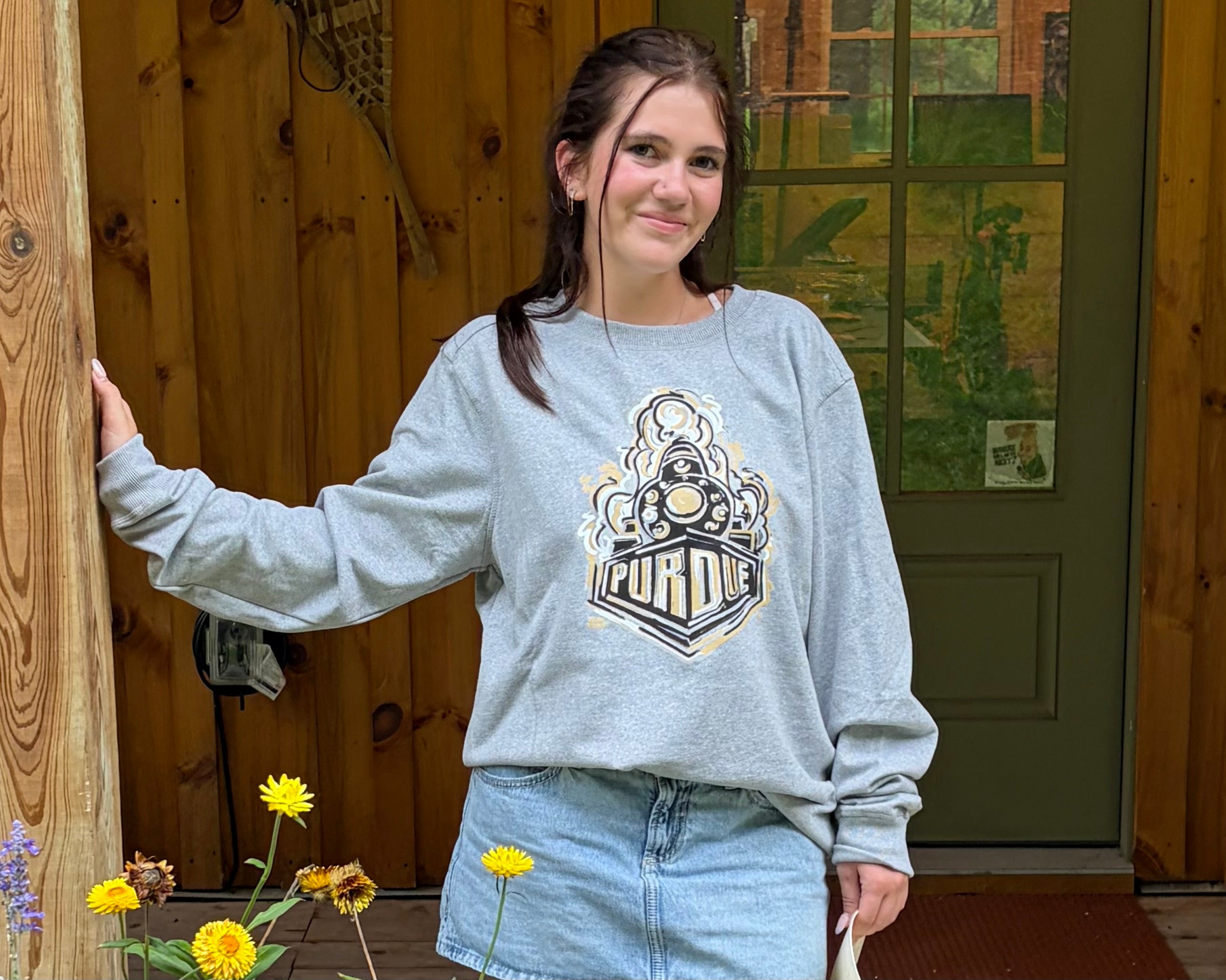 Purdue University Boilermaker Special Unisex Fleece Crew by Justin Patten (Color: Light Grey Heather) (Purdue Pete, Boilermaker, Purdue Train)
