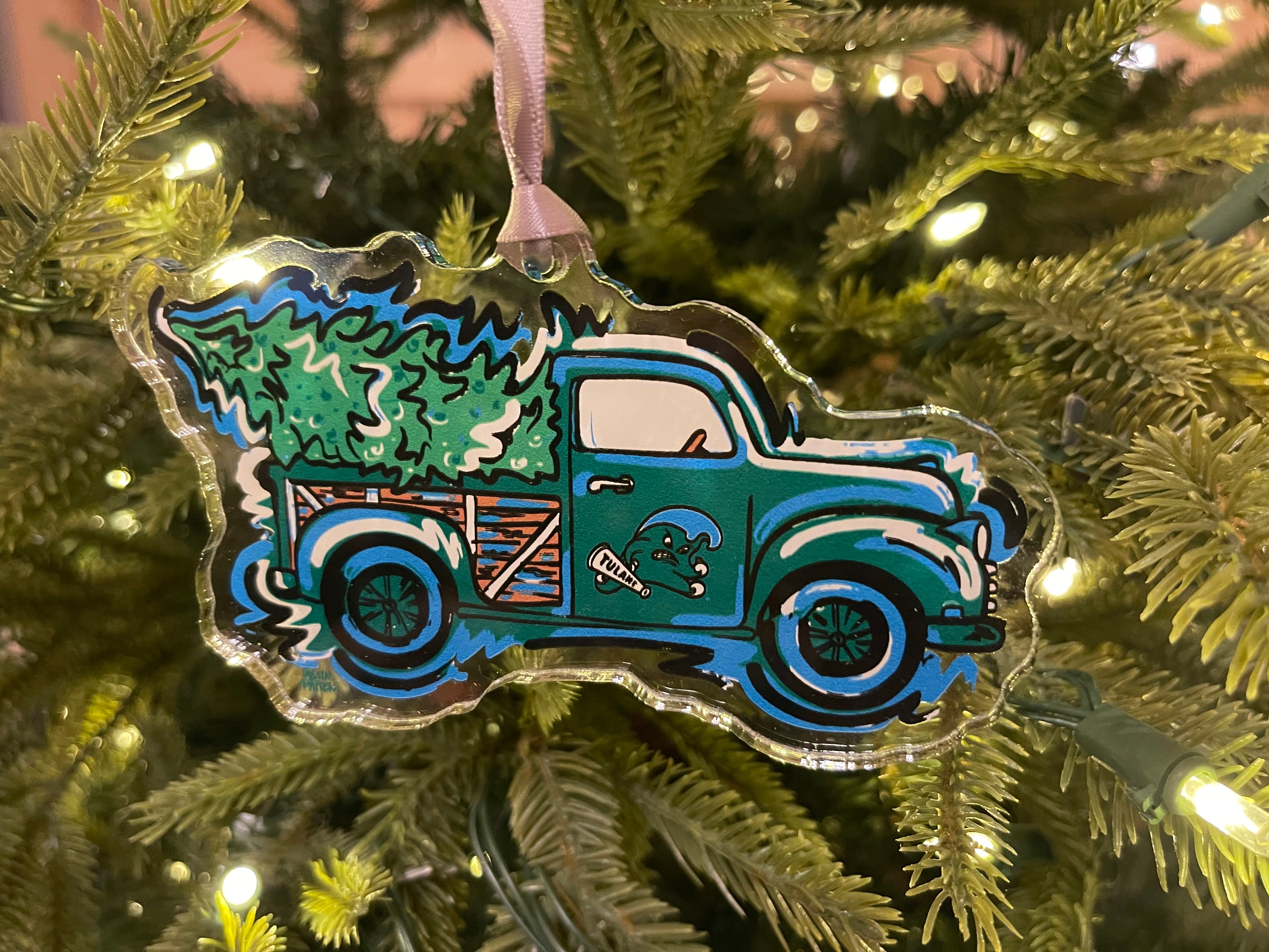 Tulane University Wave Christmas Truck Ornament by Justin Patten