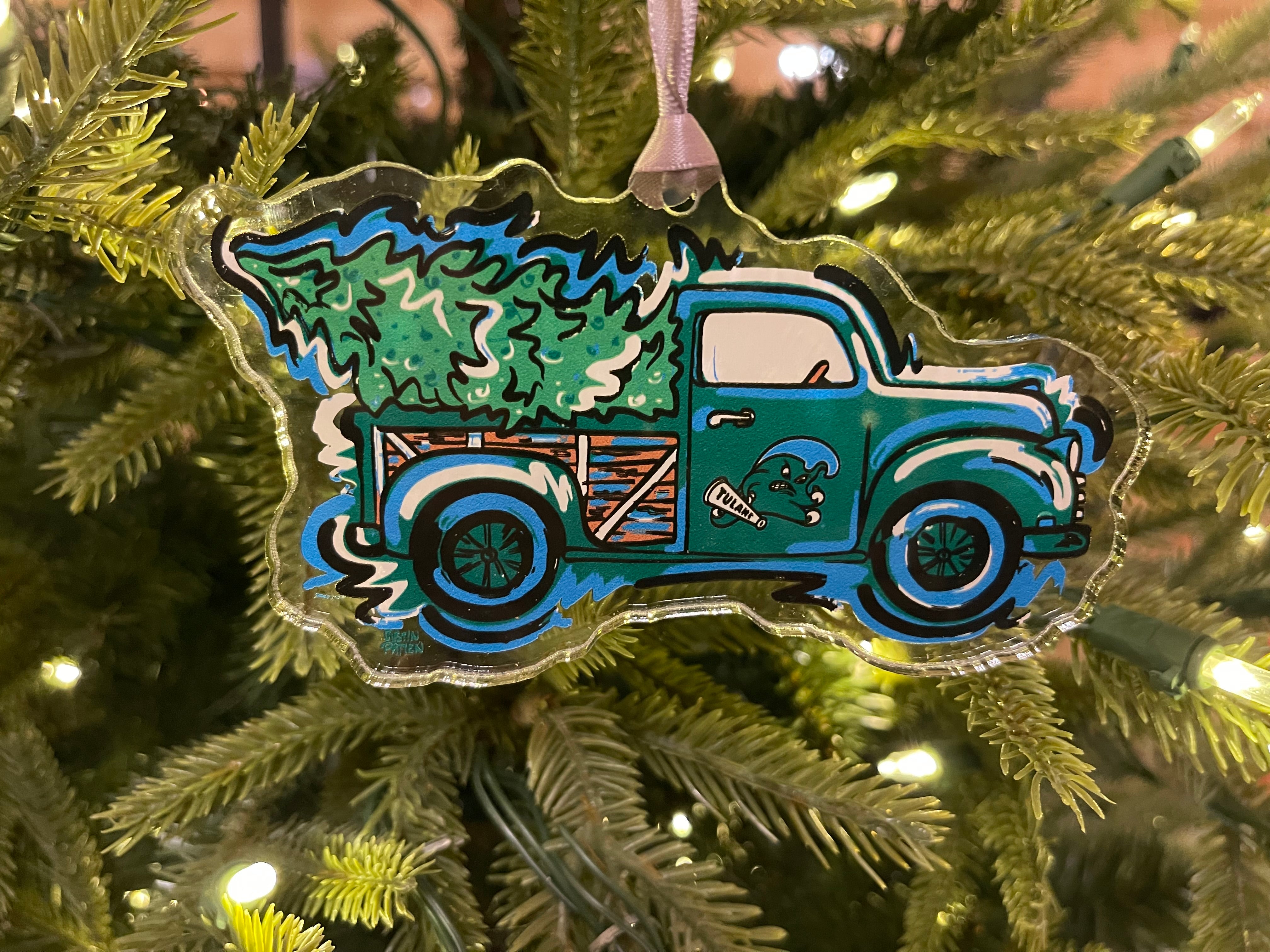 Tulane University Wave Christmas Truck Ornament by Justin Patten