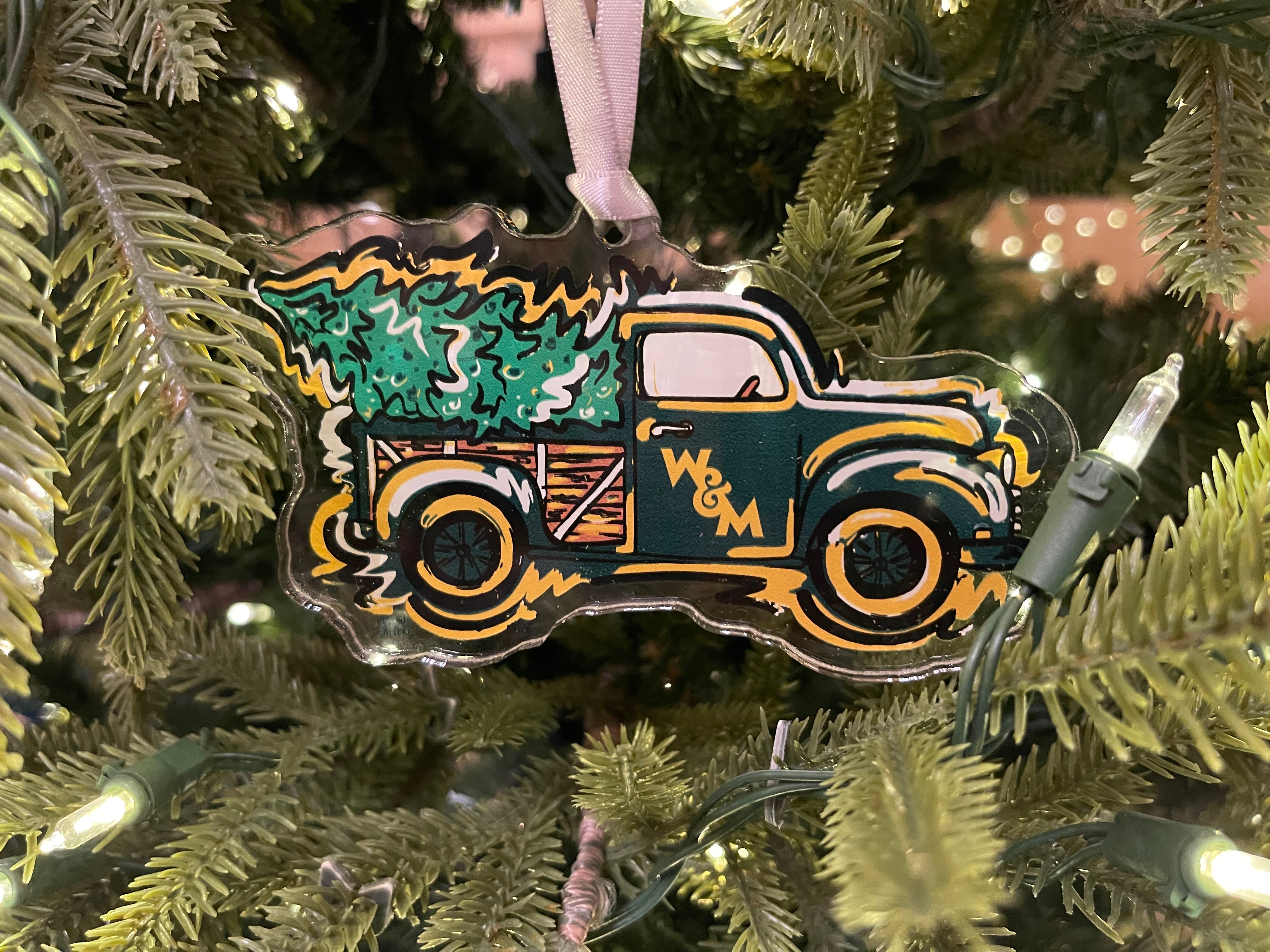 William and Mary Christmas Truck Ornament by Justin Patten