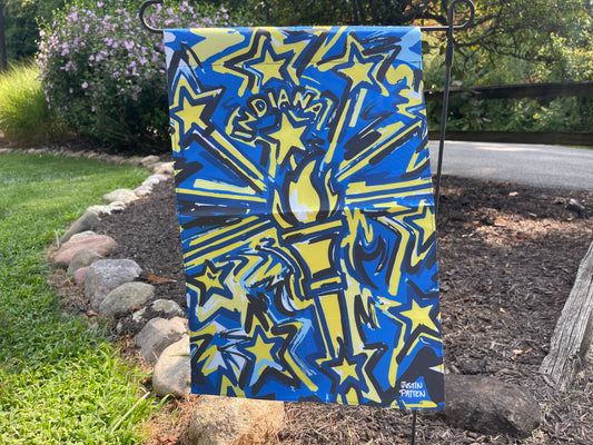 Indiana Garden Flag by Justin Patten (12.5 x 18.5, Blue and Yellow, State of Indiana)