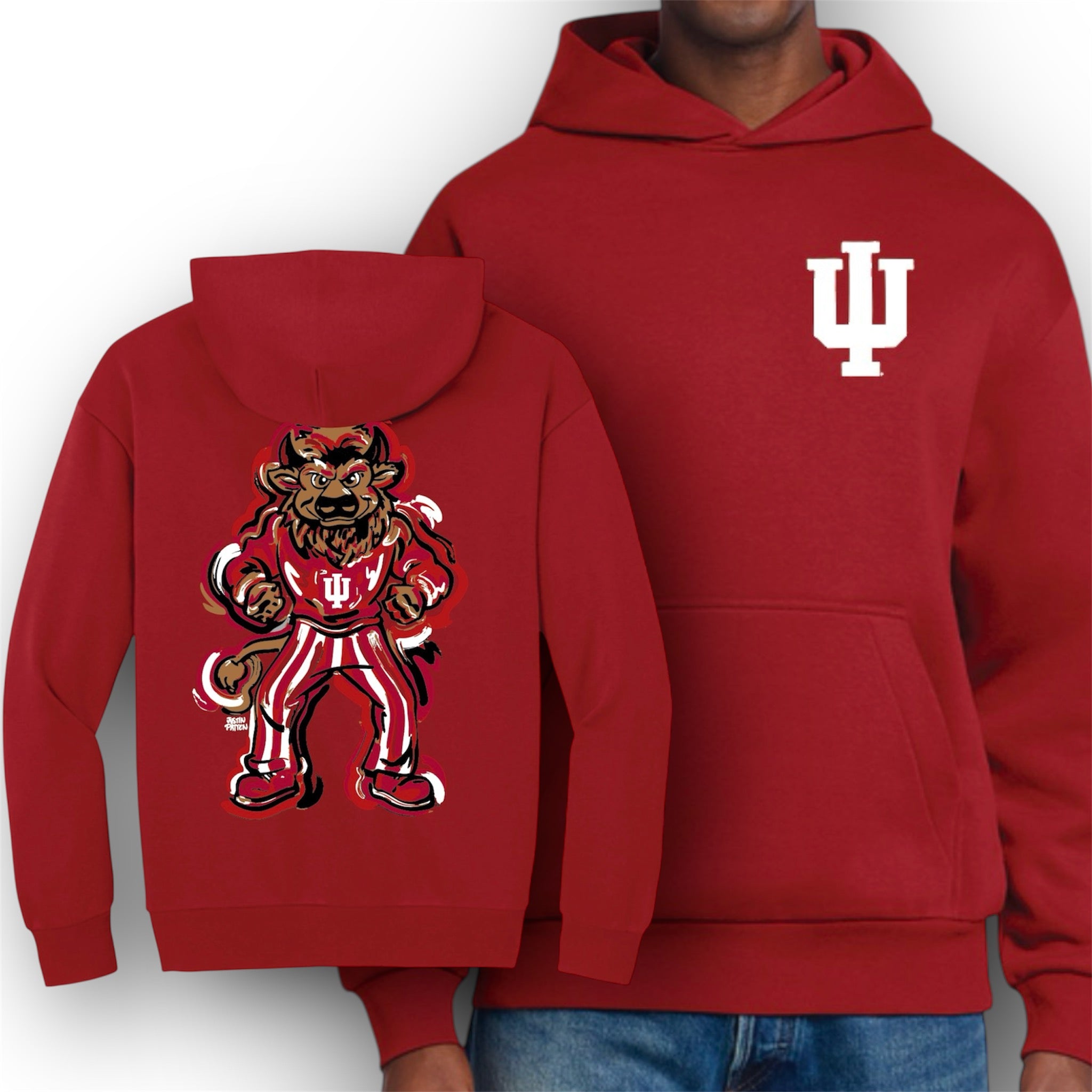 Indiana University Hoosier Mascot Fleece Hoodie by Justin Patten (IU, Bison, Hoosiers, Bloomington)