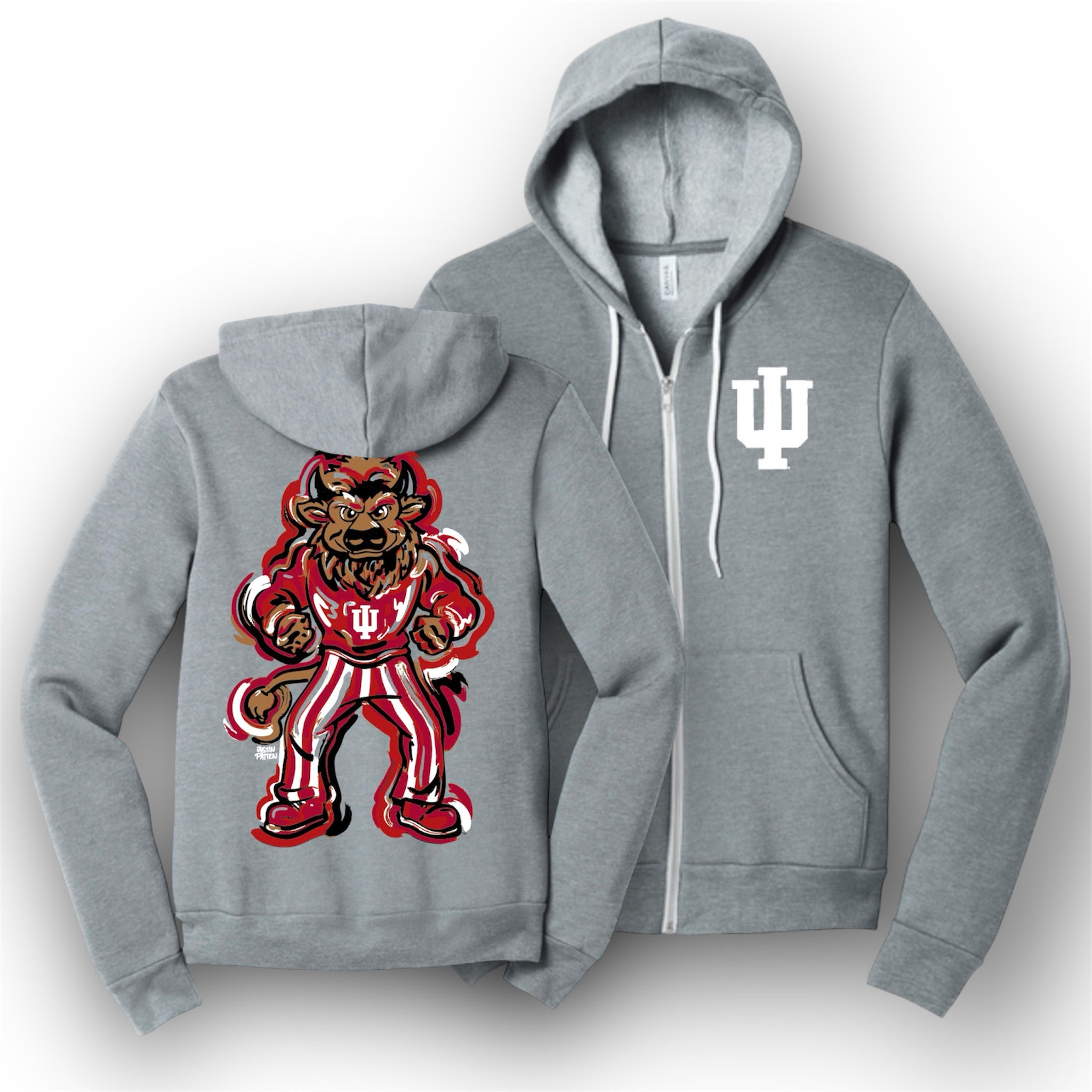 Indiana University Hoosier Mascot Fleece Full Zip Hoodie by Justin Patten (IU, Bison, Hoosiers, Bloomington)