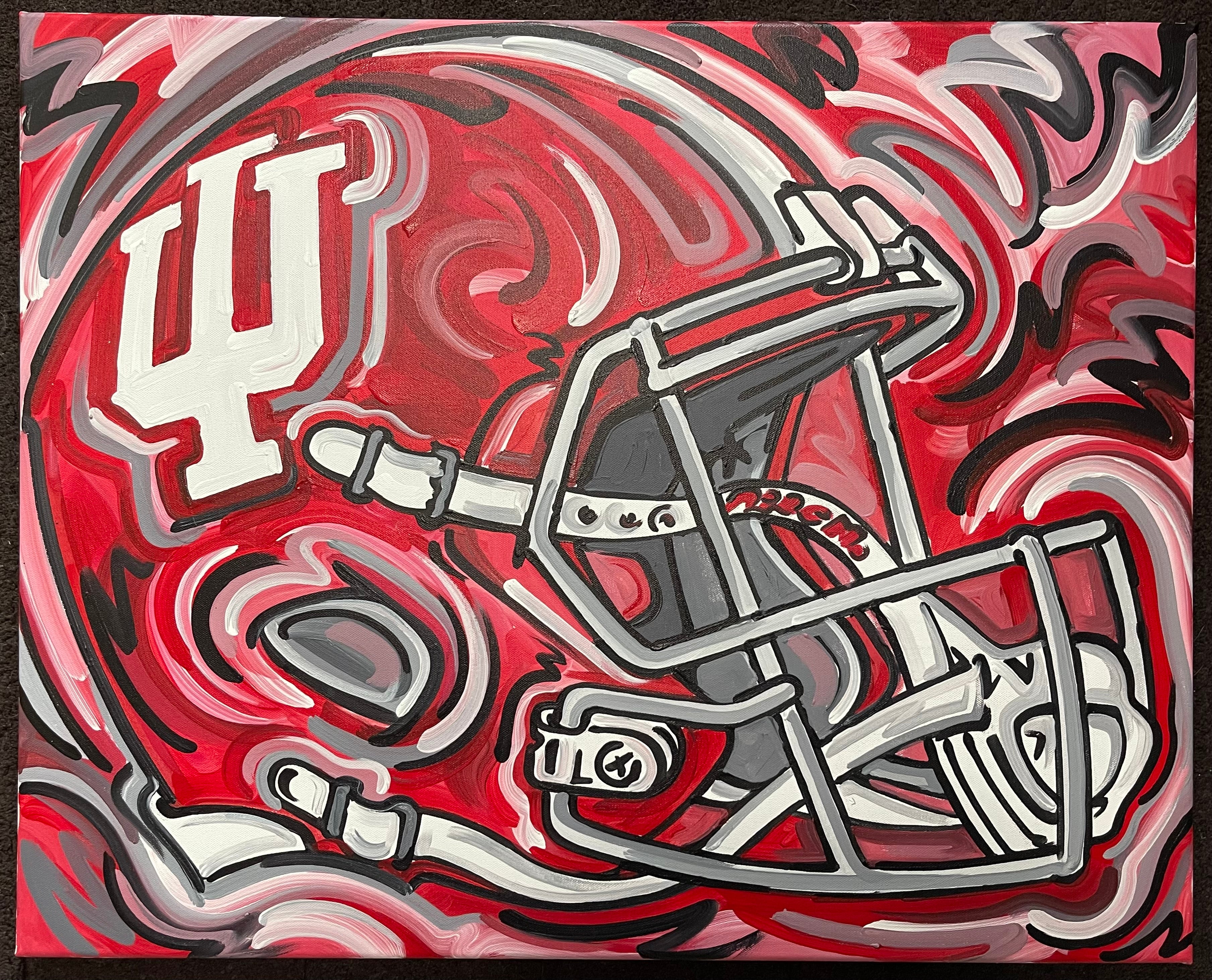 Indiana University Football Helmet Painting by Justin Patten 30x24 (Original Finished Painting)(IU, Bison, Hoosiers, Bloomington)