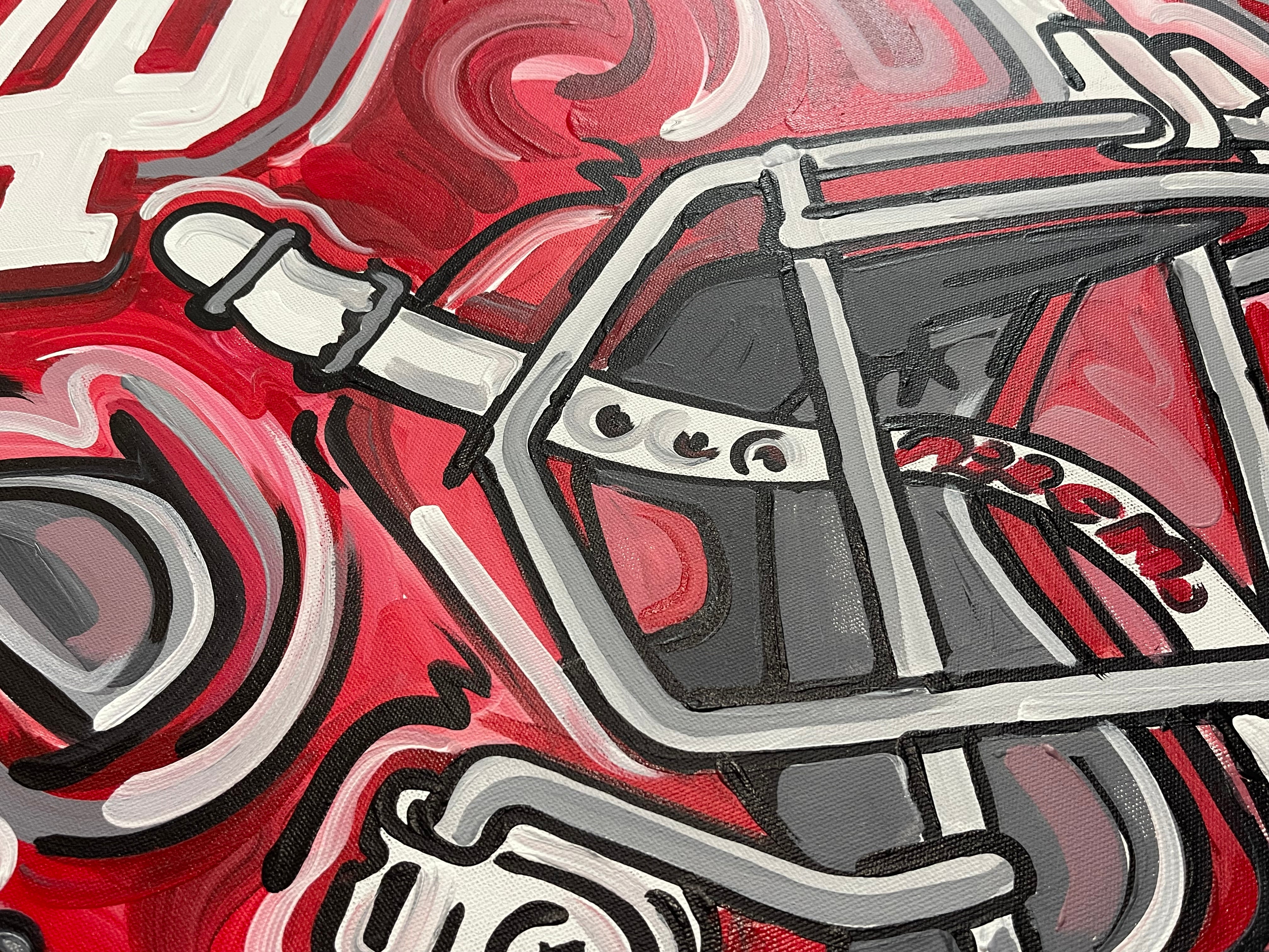 Indiana University Football Helmet Painting by Justin Patten 30x24 (Original Finished Painting)(IU, Bison, Hoosiers, Bloomington)