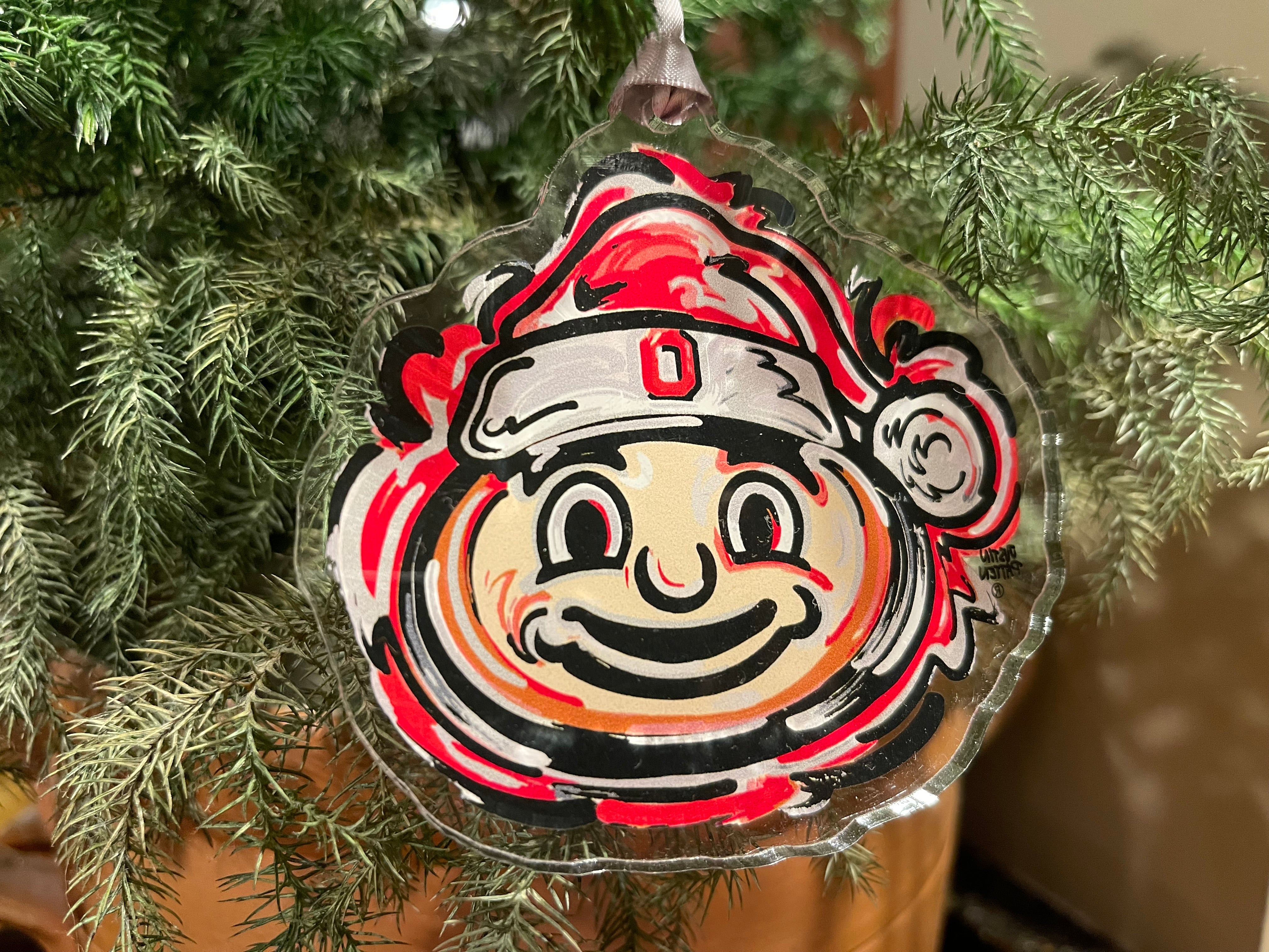 The Ohio State University Santa Hat Brutus Ornament by Justin Patten