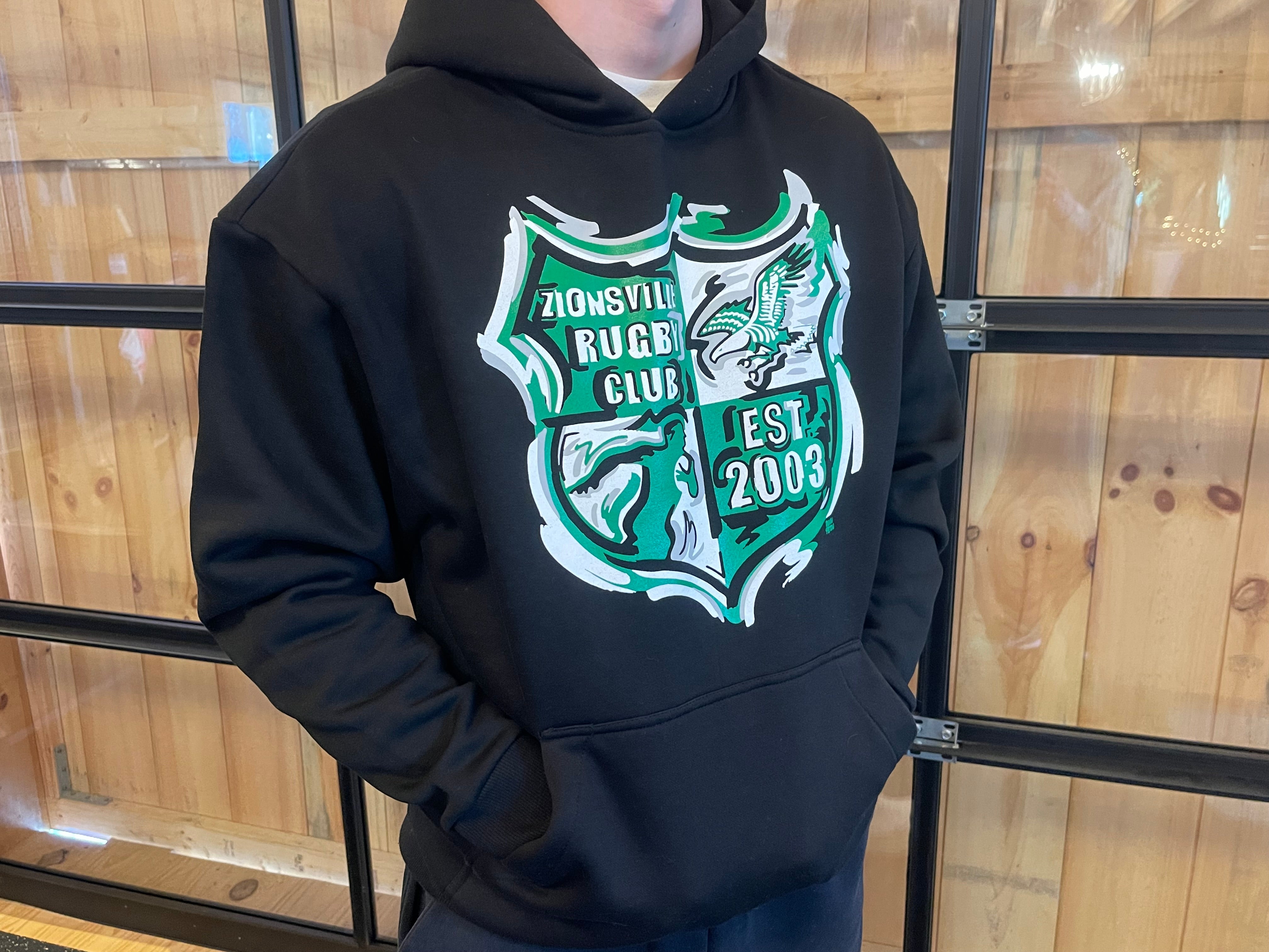 Zionsville Rugby Club Hoodie by Justin Patten (Black Hoodie)(Zionsville Indiana)