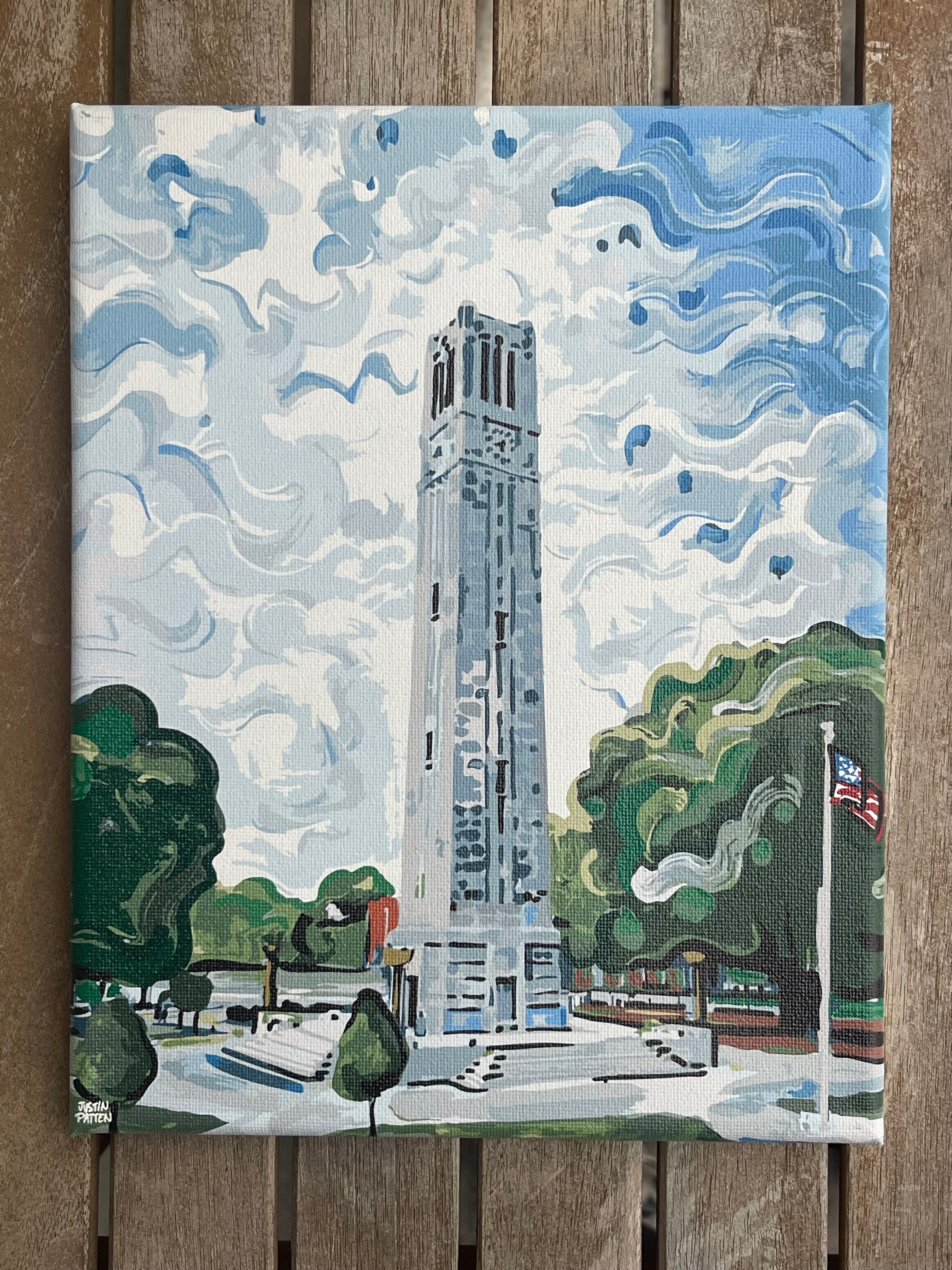 North Carolina State University 8" x 10" Memorial Tower Wrapped Canvas Print by Justin Patten (Wolfpack, Raleigh, NC State)