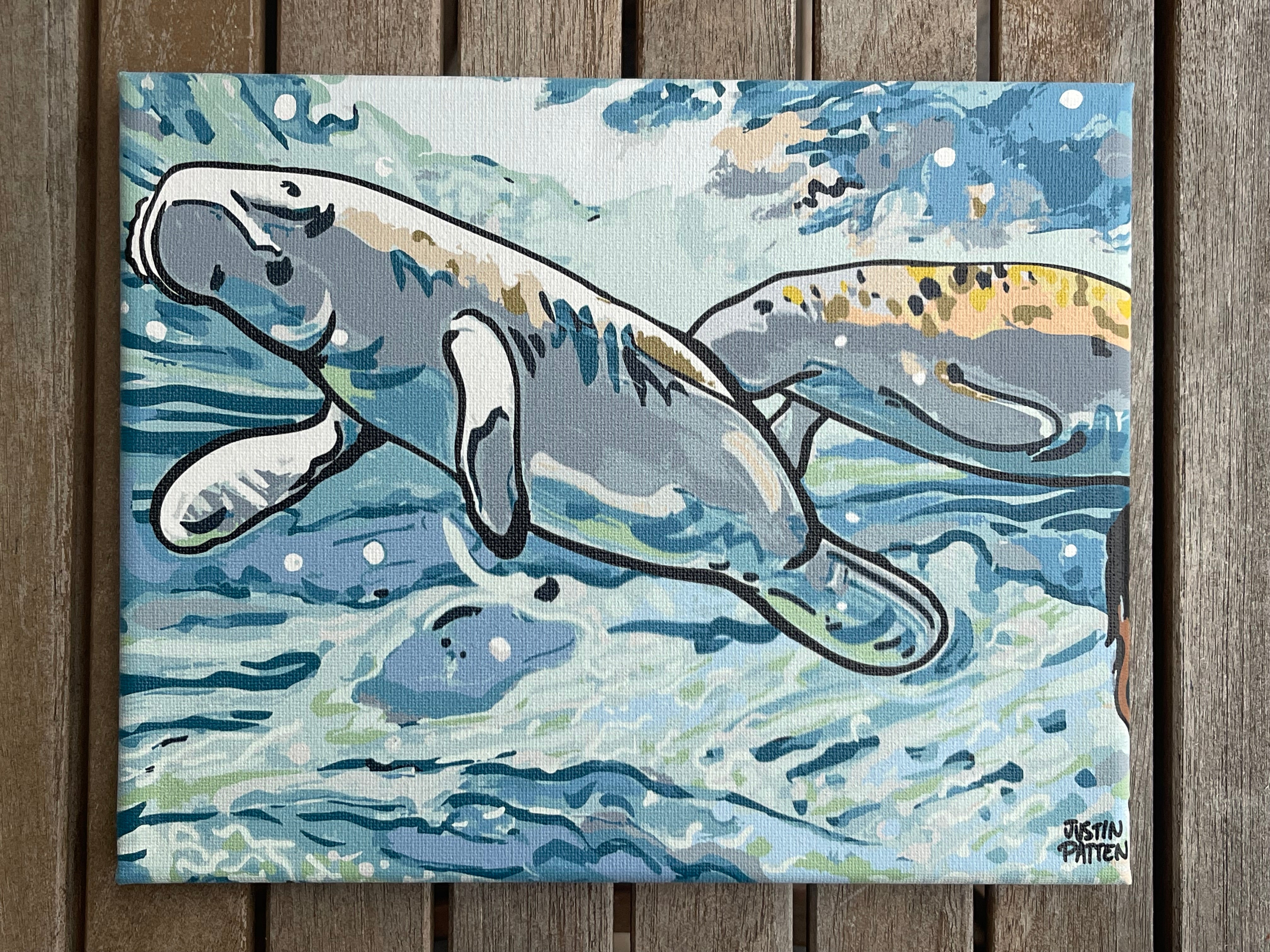 Manatee 10"x8" Wrapped Canvas Print by Justin Patten (Animal Kingdom, Zoo, Animals)