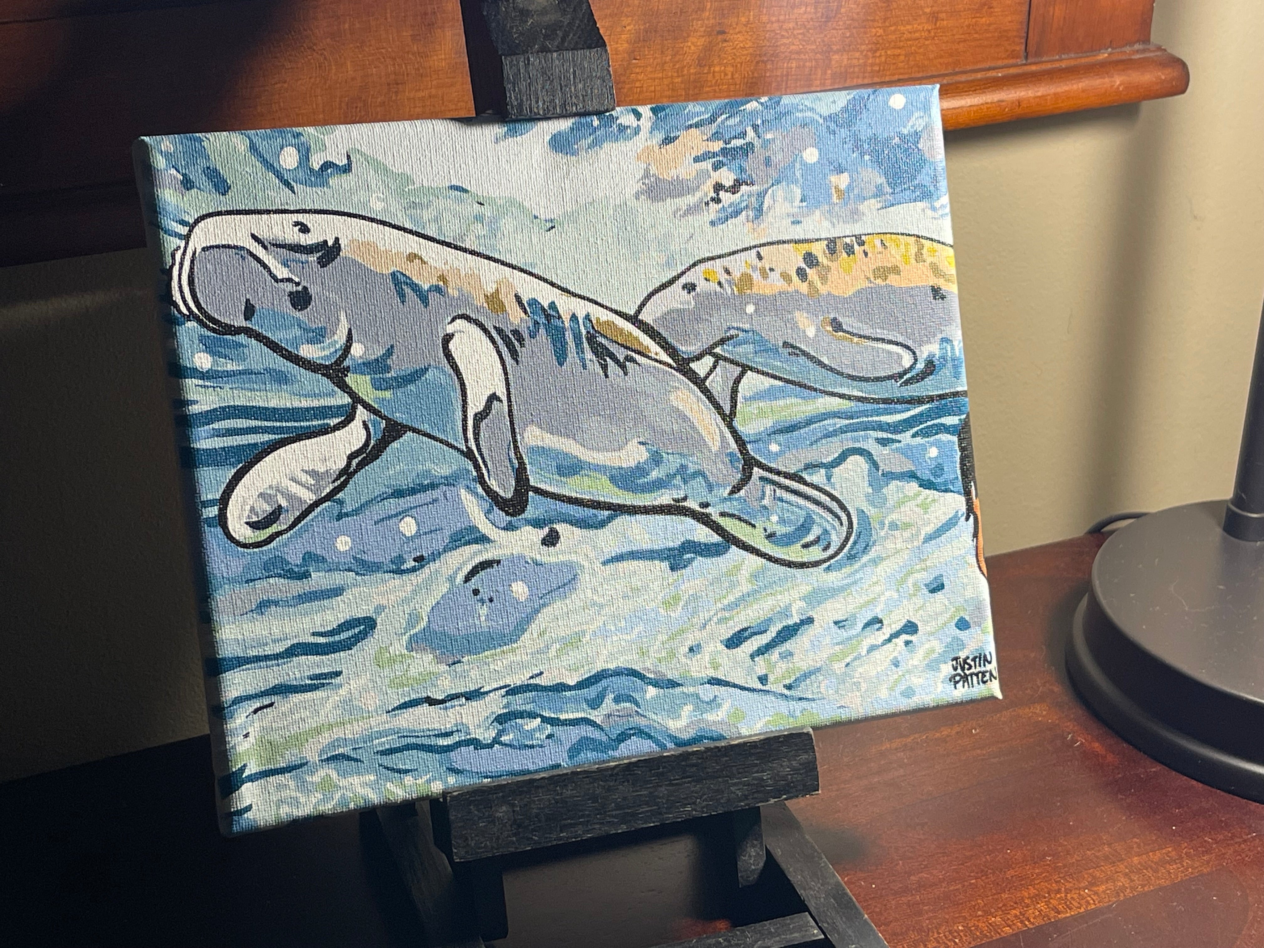 Manatee 10"x8" Wrapped Canvas Print by Justin Patten (Animal Kingdom, Zoo, Animals)