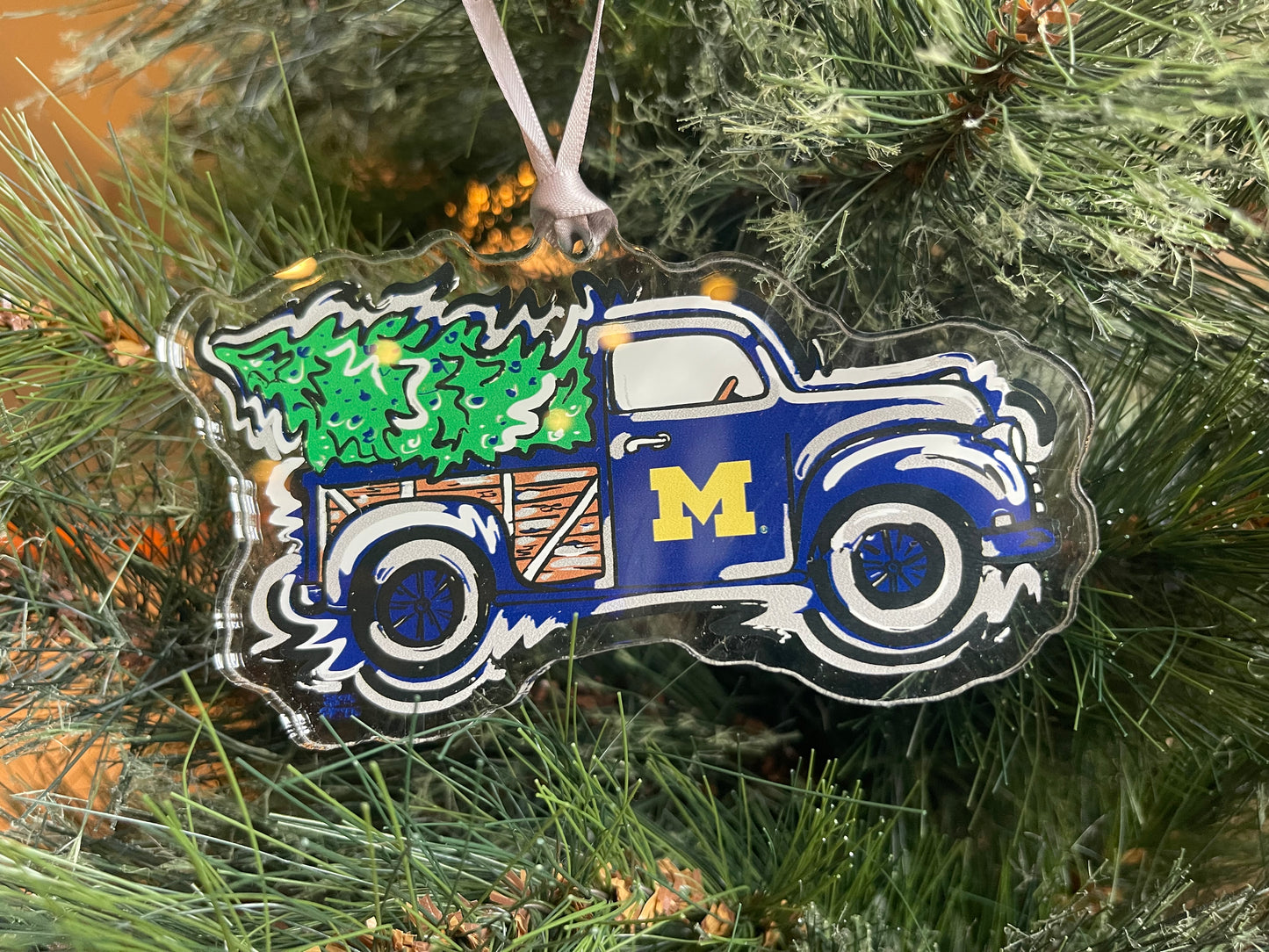 University of Michigan Truck Acrylic Ornament by Justin Patten