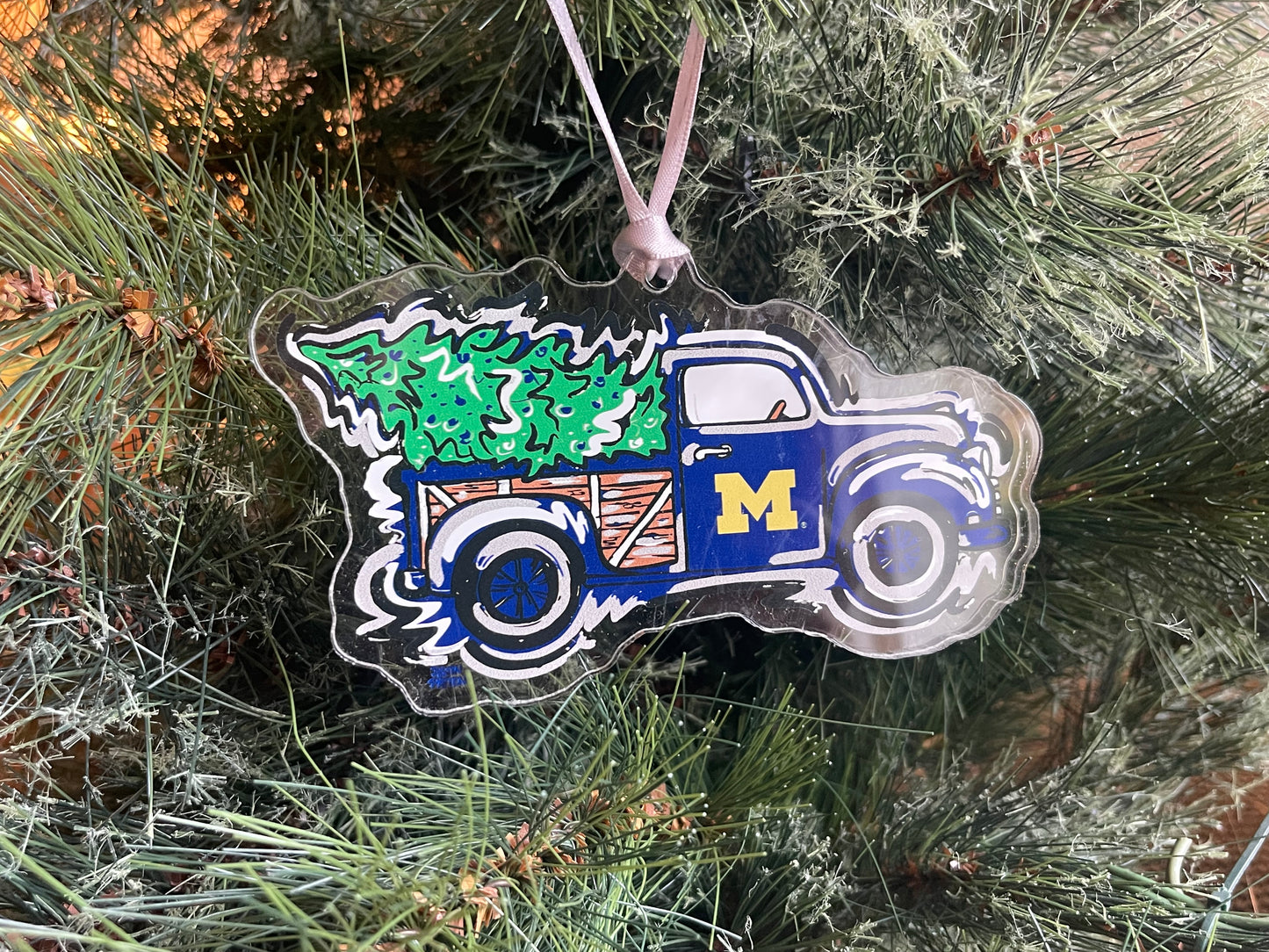 University of Michigan Truck Acrylic Ornament by Justin Patten