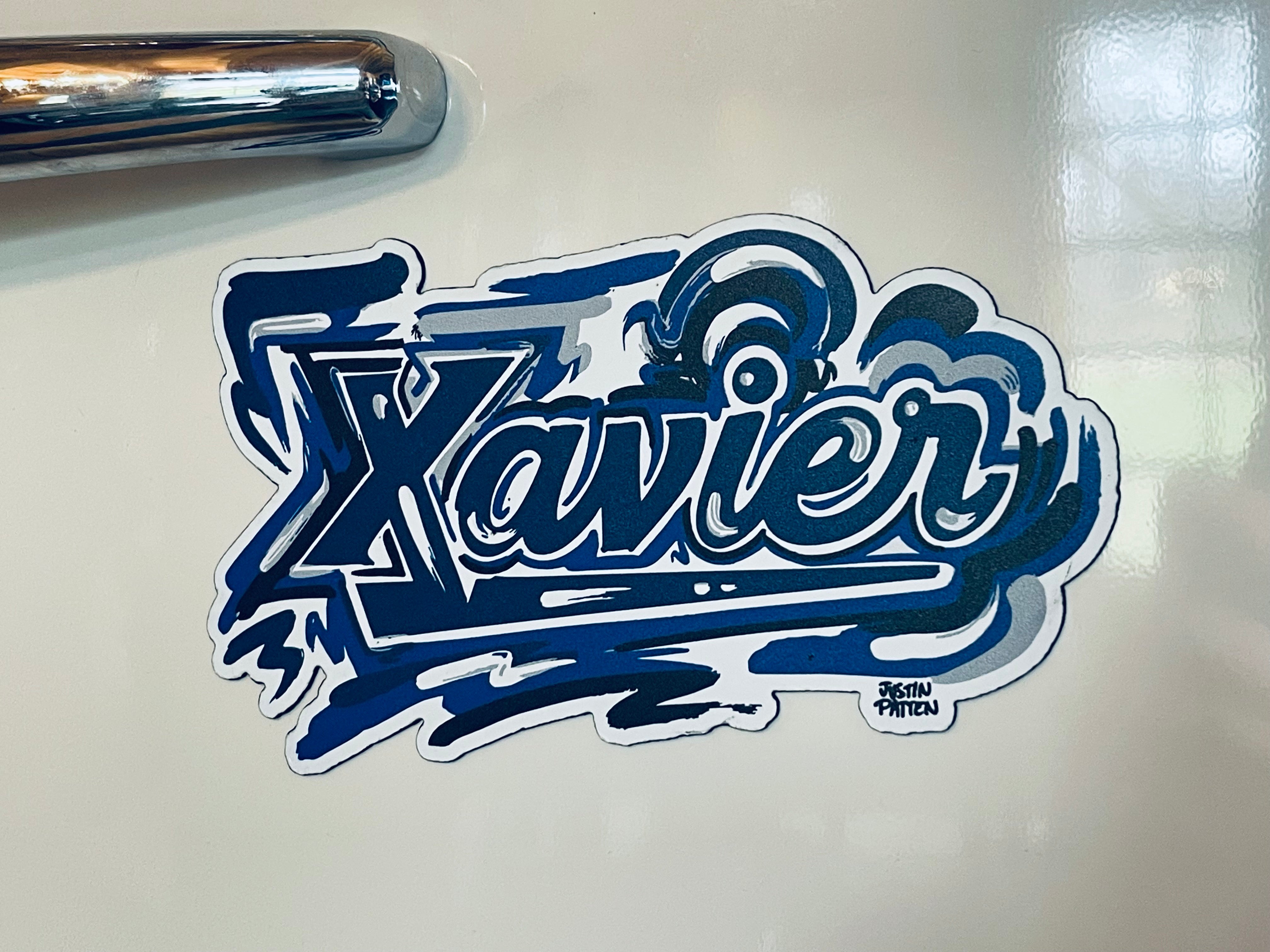 Xavier University Script Magnet  by Justin Patten (The Blue Blob, D'Artagnan, Cincinnati, Ohio, One for All)