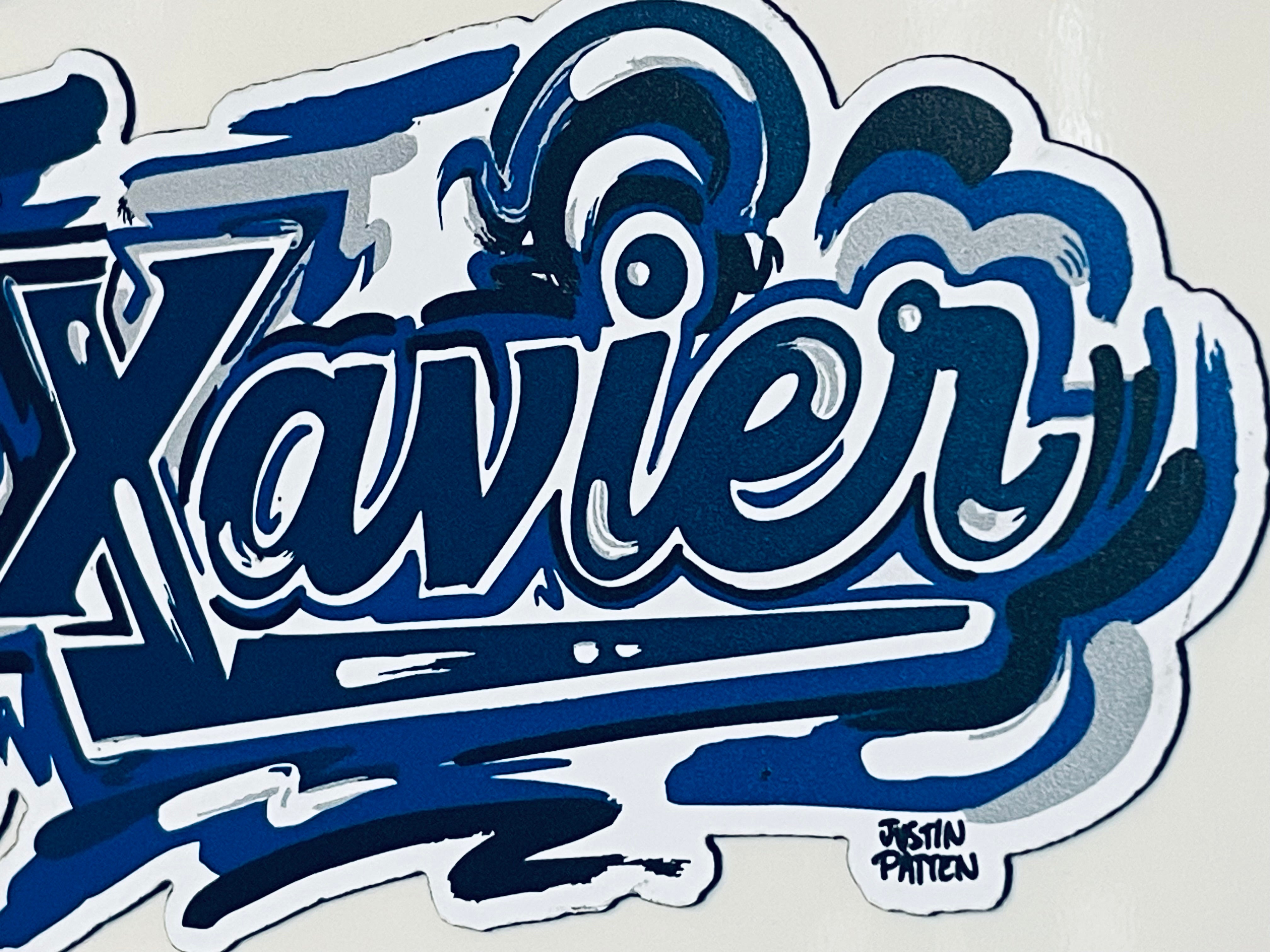 Xavier University Script Magnet  by Justin Patten (The Blue Blob, D'Artagnan, Cincinnati, Ohio, One for All)