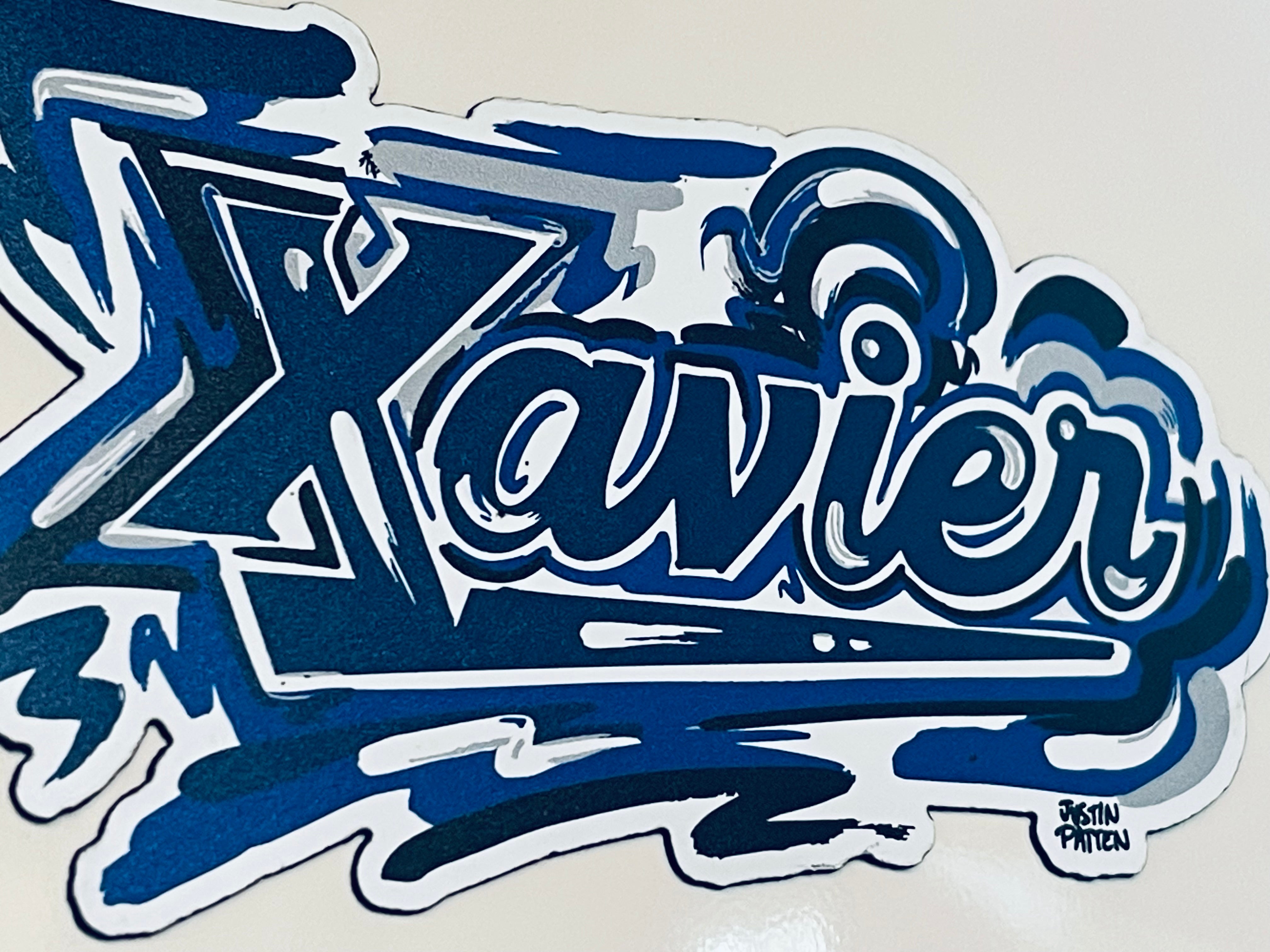 Xavier University Script Magnet  by Justin Patten (The Blue Blob, D'Artagnan, Cincinnati, Ohio, One for All)
