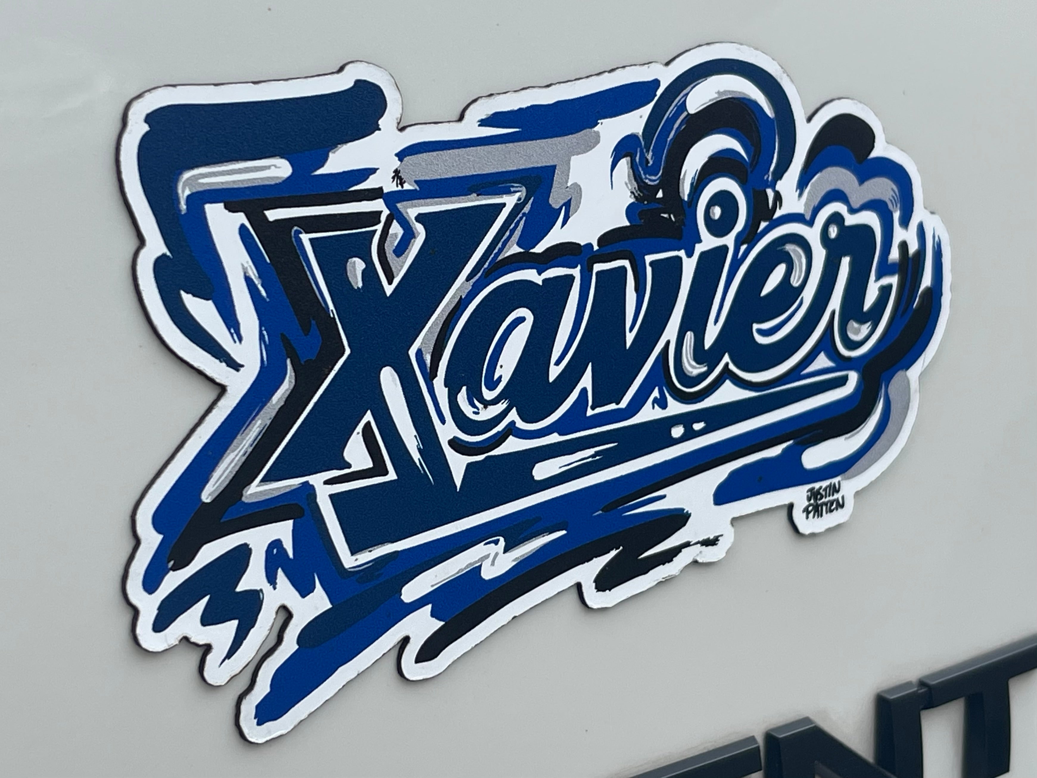 Xavier University Script Magnet  by Justin Patten (The Blue Blob, D'Artagnan, Cincinnati, Ohio, One for All)