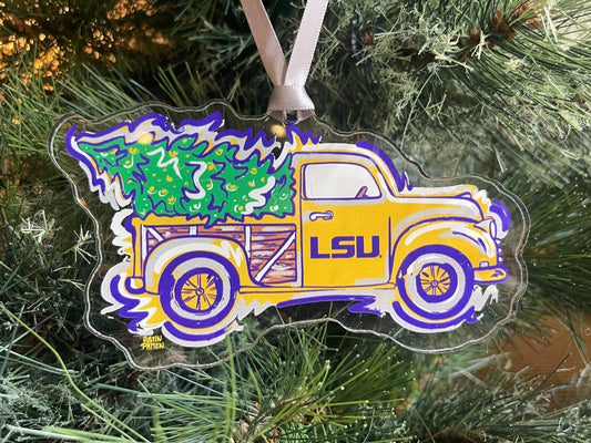 LSU Truck Acrylic Ornament by Justin Patten