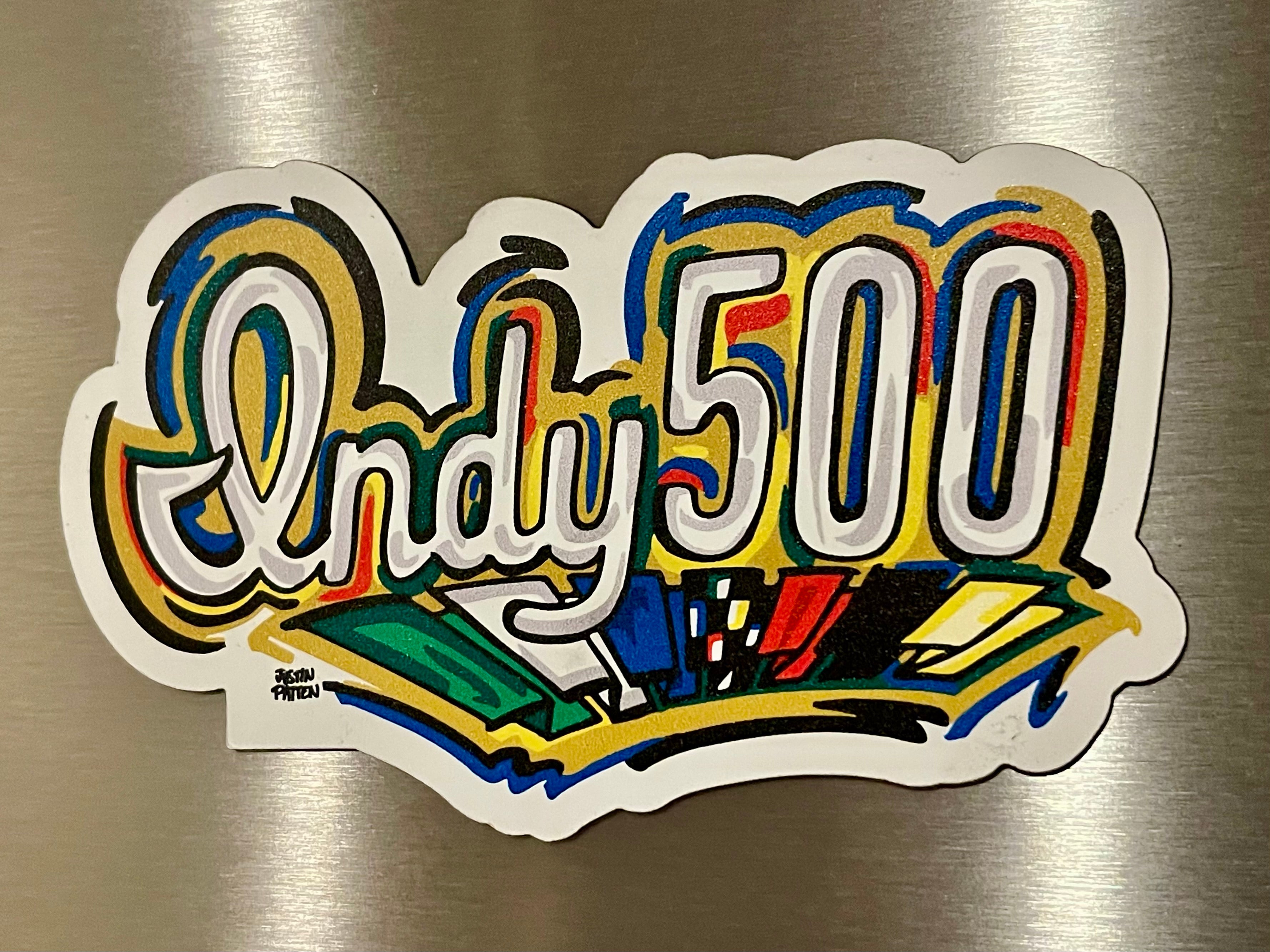 Indianapolis Motor Speedway INDY 500 Script Large Magnet by Justin Patten (IMS, Indy 500, Pagoda, Wing and Wheel)