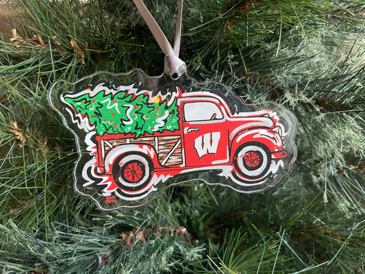 University of Wisconsin Christmas Tree Truck Ornament by Justin Patten