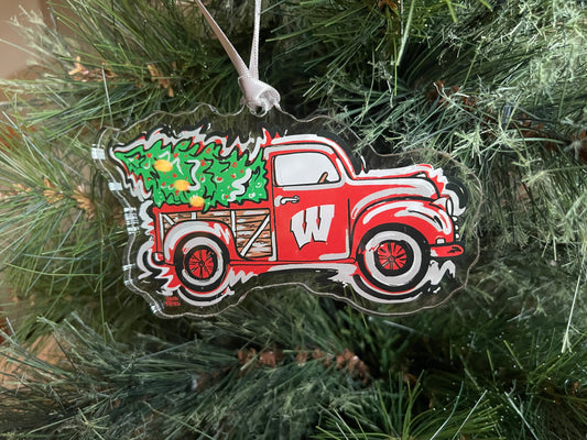 University of Wisconsin Christmas Tree Truck Ornament by Justin Patten
