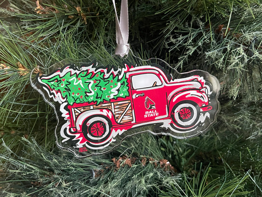 Ball State University Christmas Tree Truck Ornament by Justin Patten