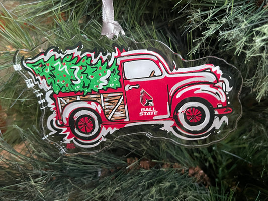 Ball State University Christmas Tree Truck Ornament by Justin Patten