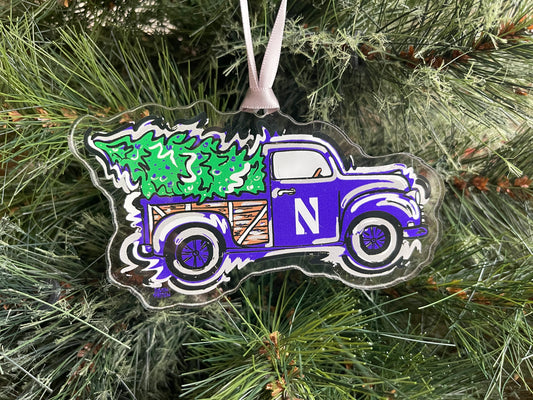 Northwestern University Wildcat Christmas Tree Truck Ornament by Justin Patten