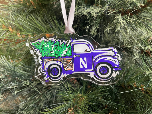 Northwestern University Wildcat Christmas Tree Truck Ornament by Justin Patten