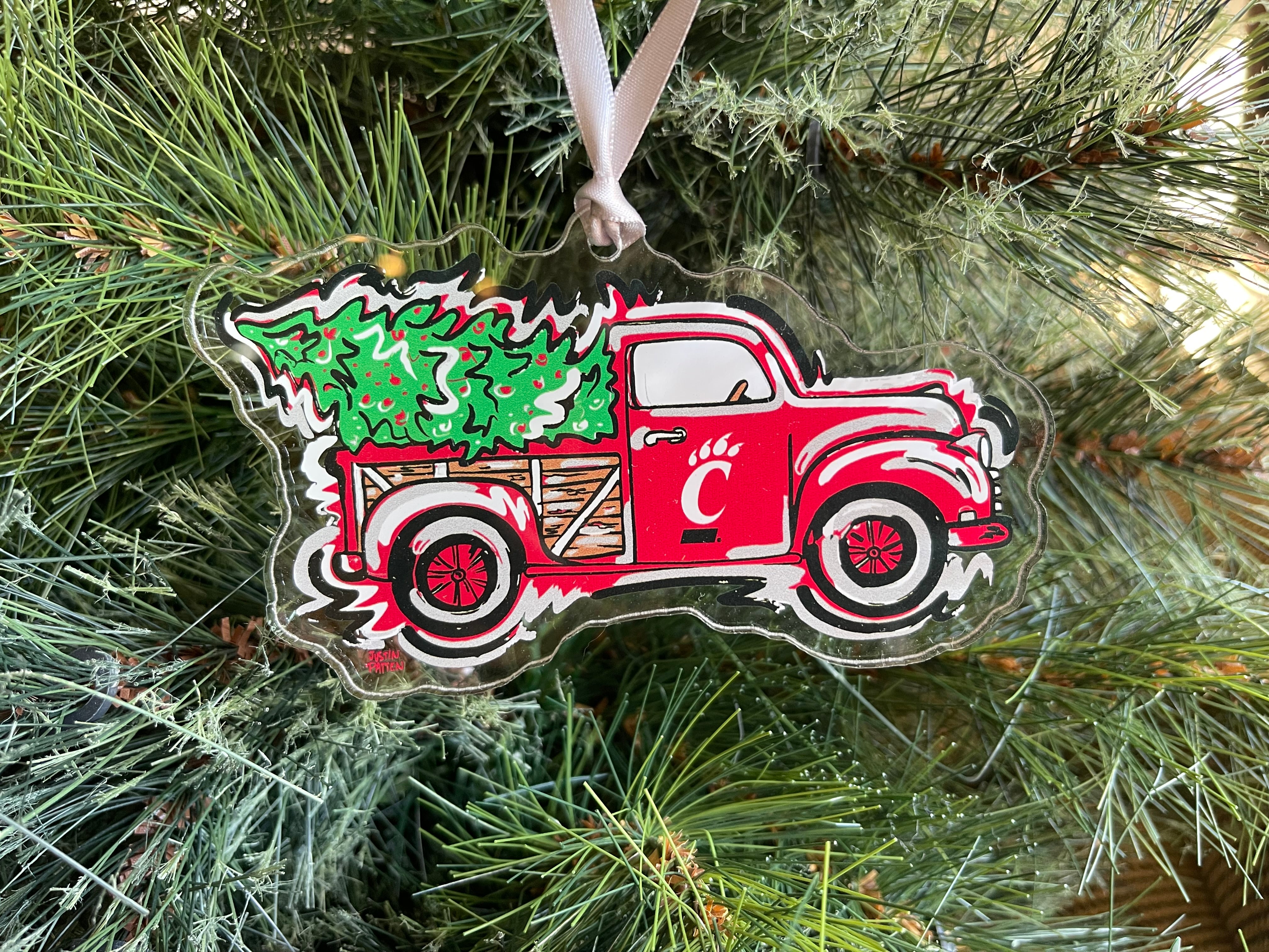 University of Cincinnati Christmas Tree Truck Ornament by Justin Patten