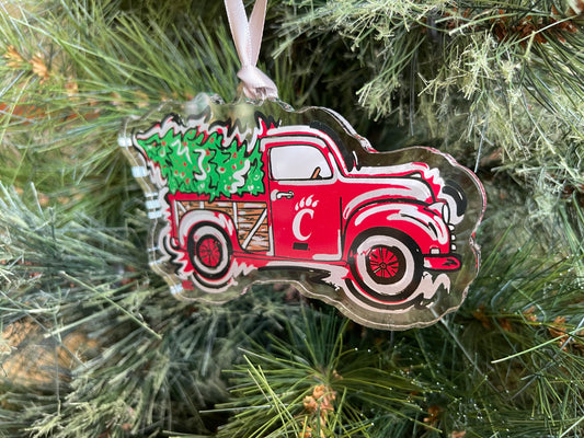 University of Cincinnati Christmas Tree Truck Ornament by Justin Patten