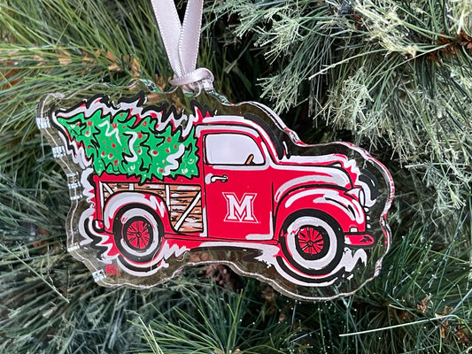 Miami University Ohio Christmas Tree Truck Ornament by Justin Patten