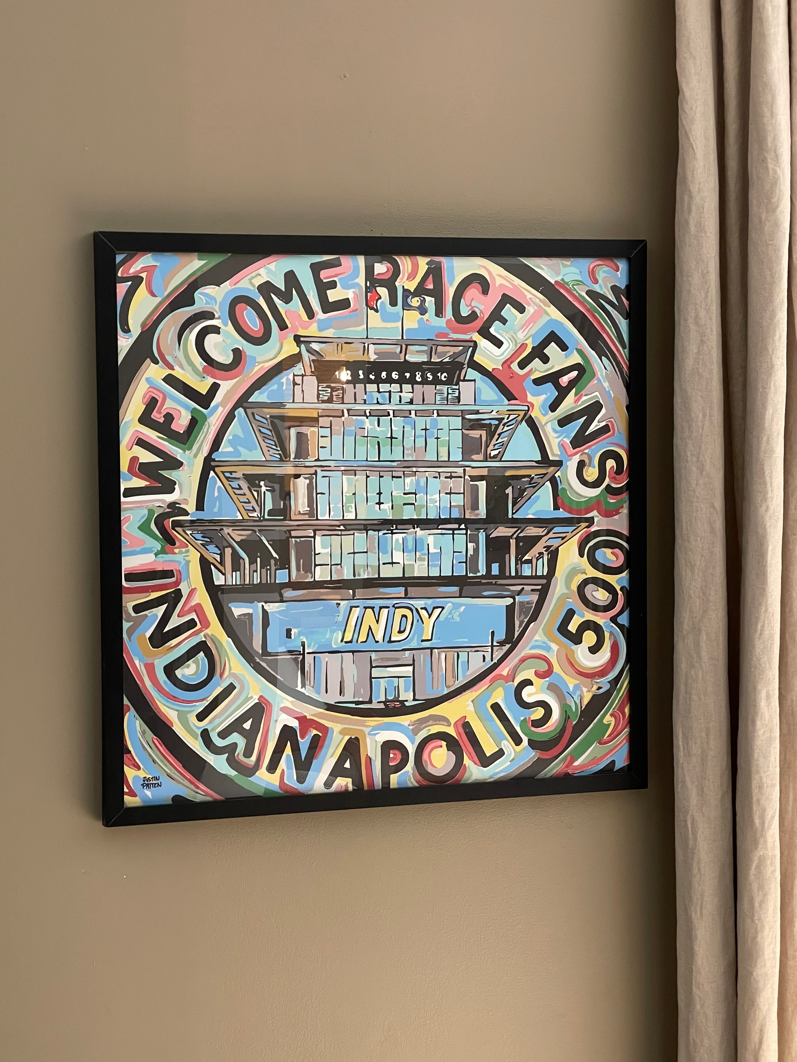 Indianapolis Motor Speedway 24"x24" Welcome Race Fans Pagoda Print by Justin Patten