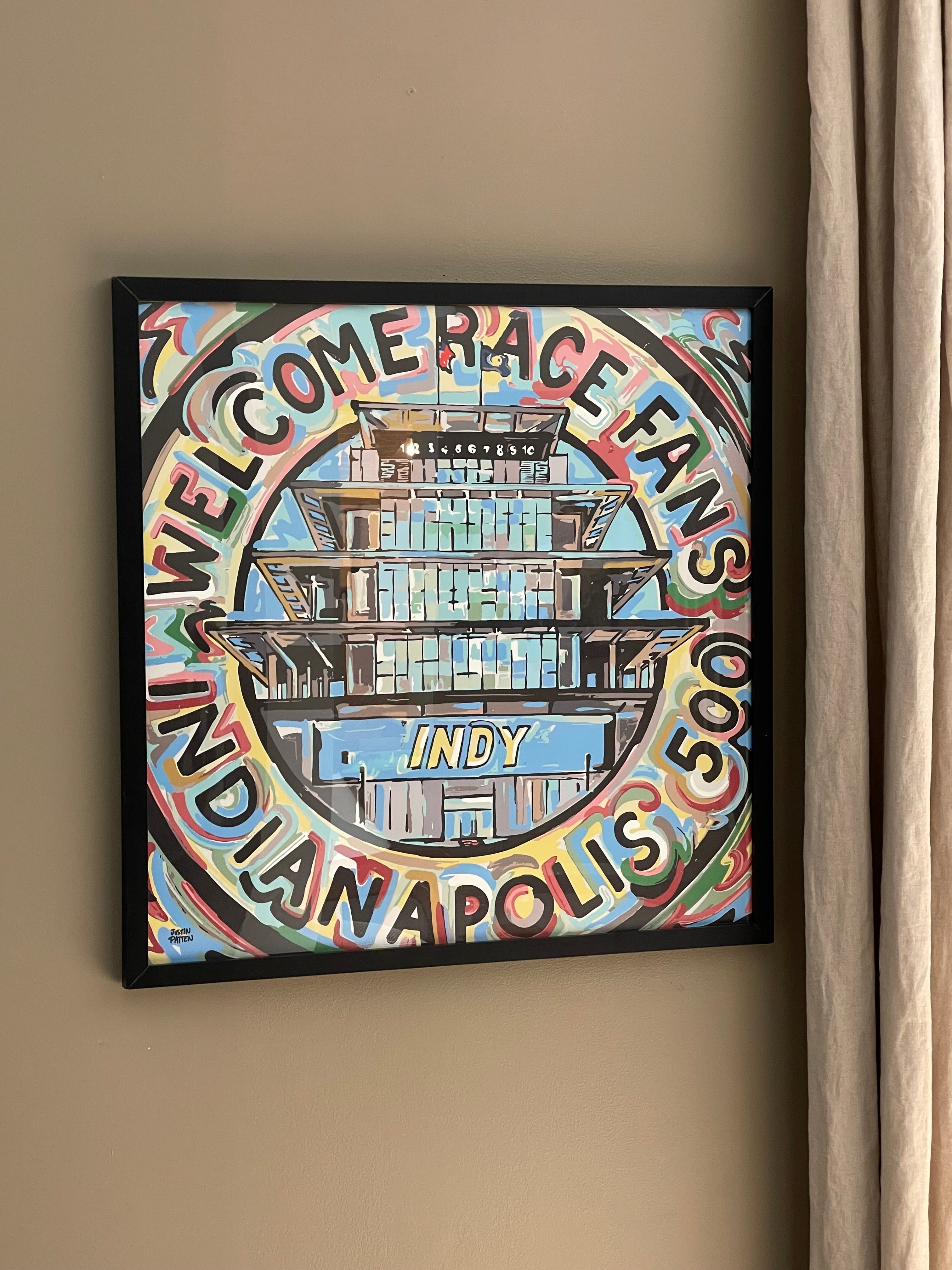 Indianapolis Motor Speedway 24"x24" Welcome Race Fans Pagoda Print by Justin Patten