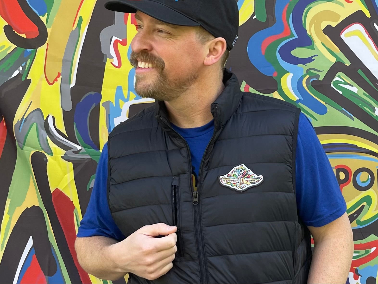 Indianapolis Motor Speedway Wing and Wheel Zip Up Puffer Vest by Justin Patten (Black)(IMS, Indy 500, Indianapolis)