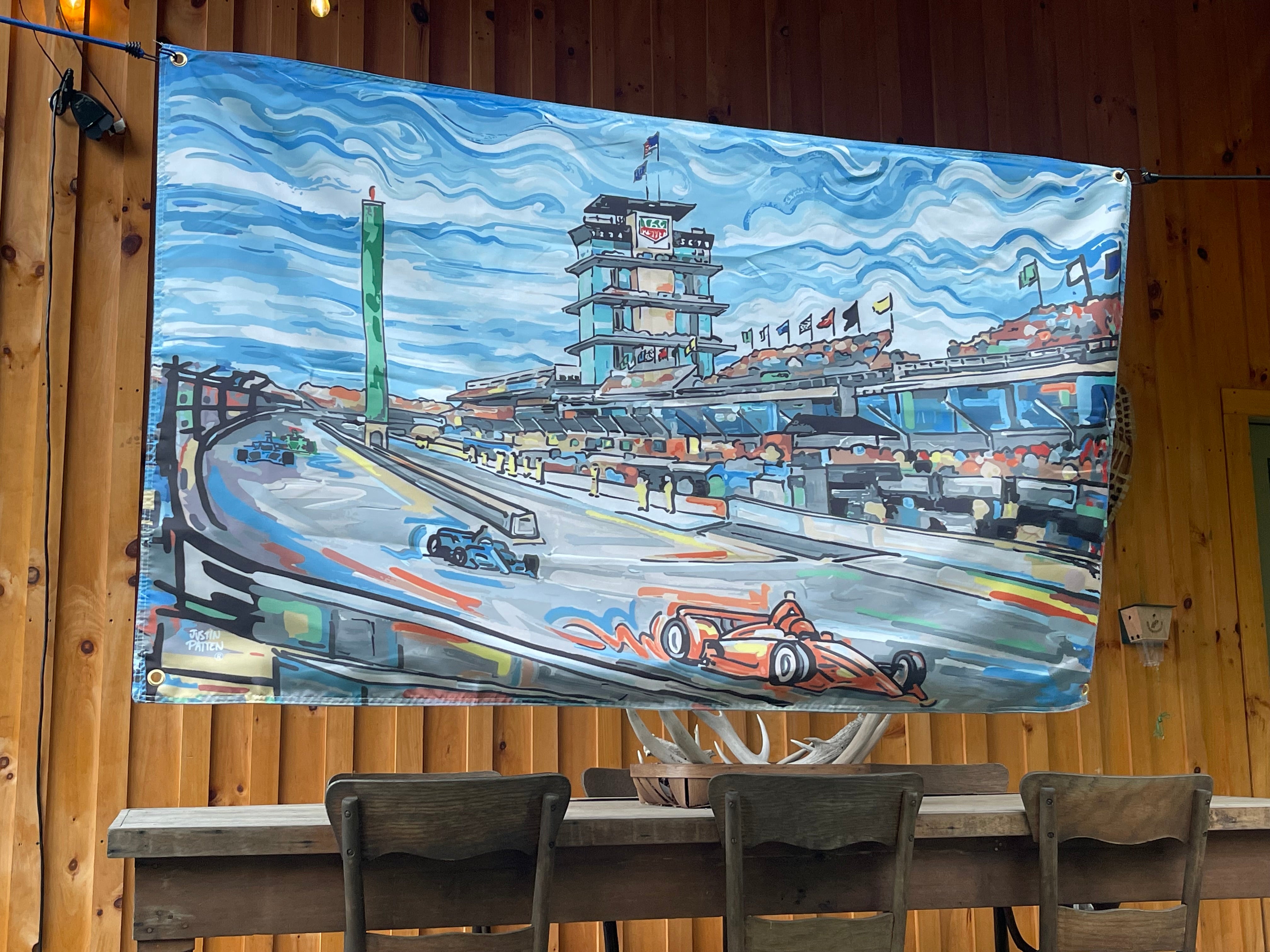 Indianapolis Motor Speedway Straightawayl 4 Grommet  Banner (5’x3’ ft.) by Justin Patten (IMS, INDY 500)